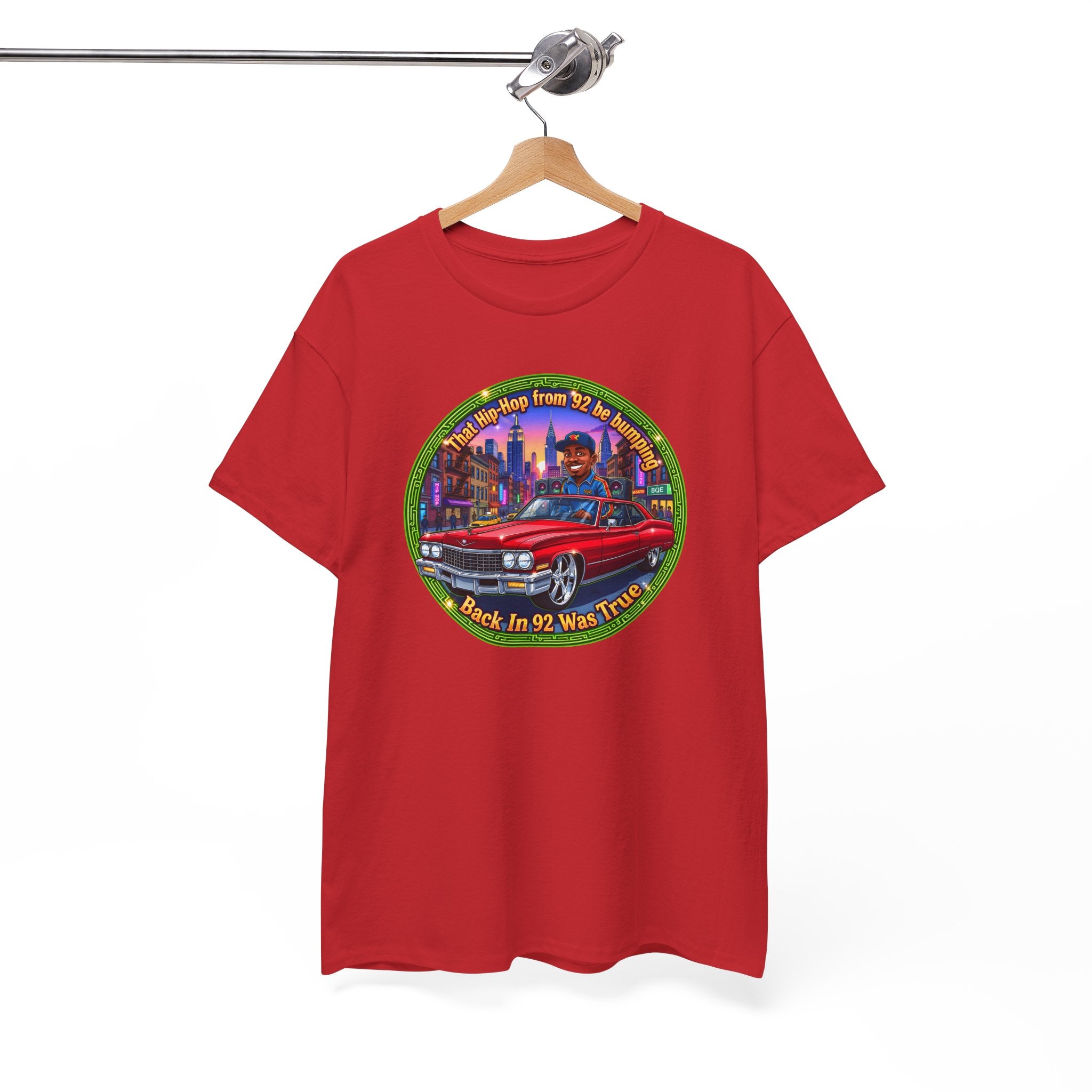 Vintage Red Convertible T-Shirt – “That Hip-hop From 92 Be Bumping" Retro City Cruise Tee