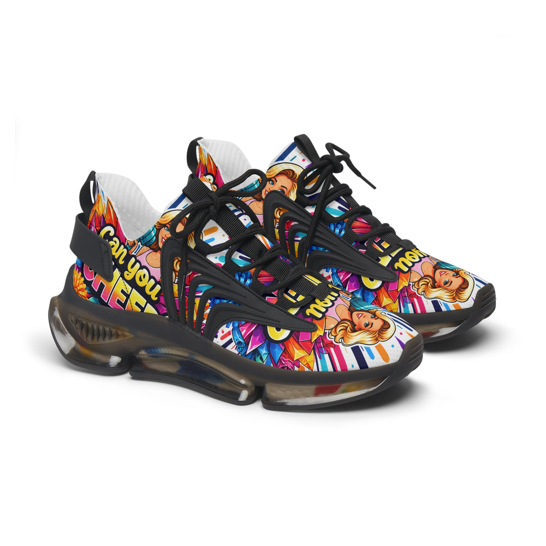 Women's Mesh Sneakers — Colorful Pop Art 'Can You Cheer Graphic Runner