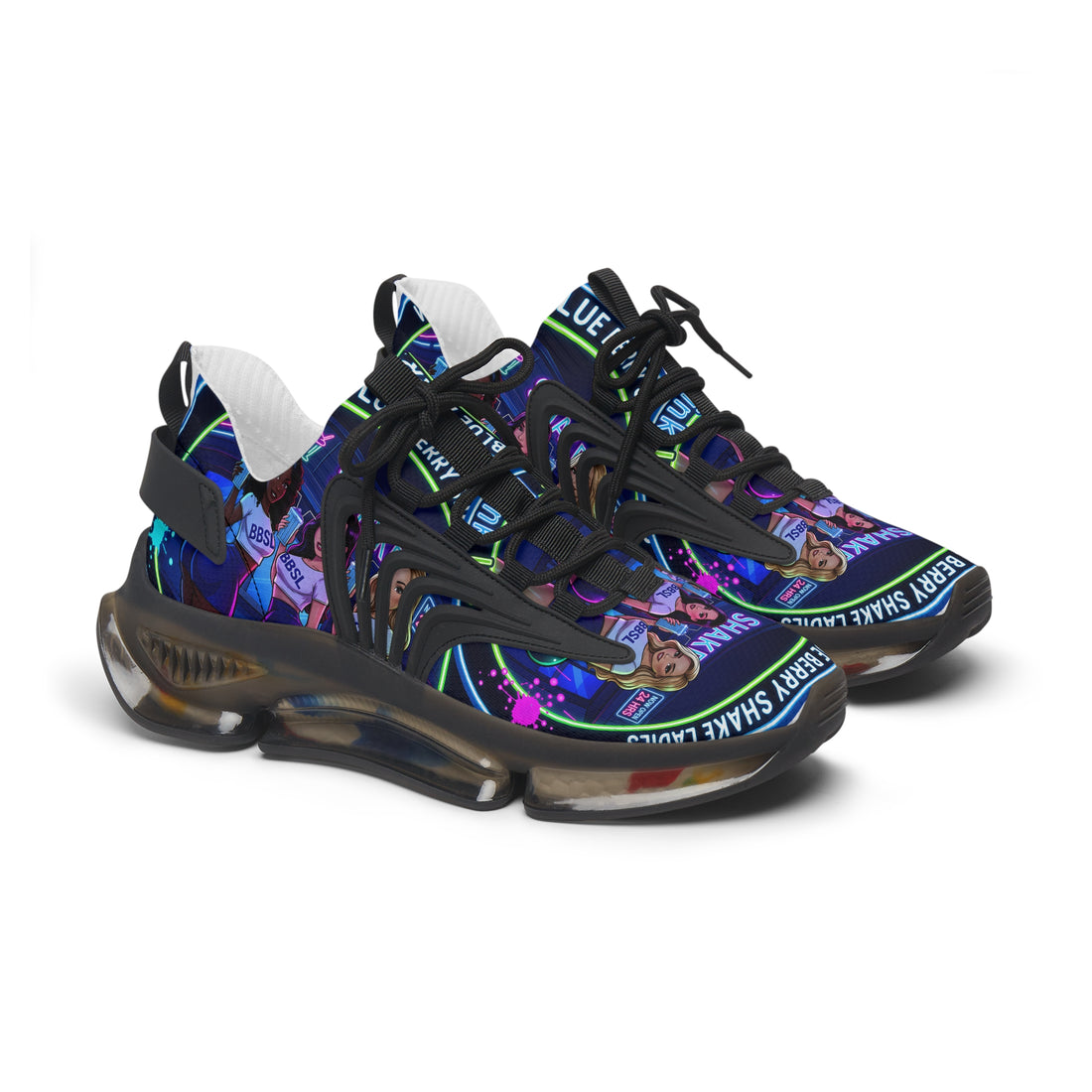 Graphic Mesh Sneakers — " We Are The Blueberry Shake Ladies "Colorful Pop Portrait Design for Women