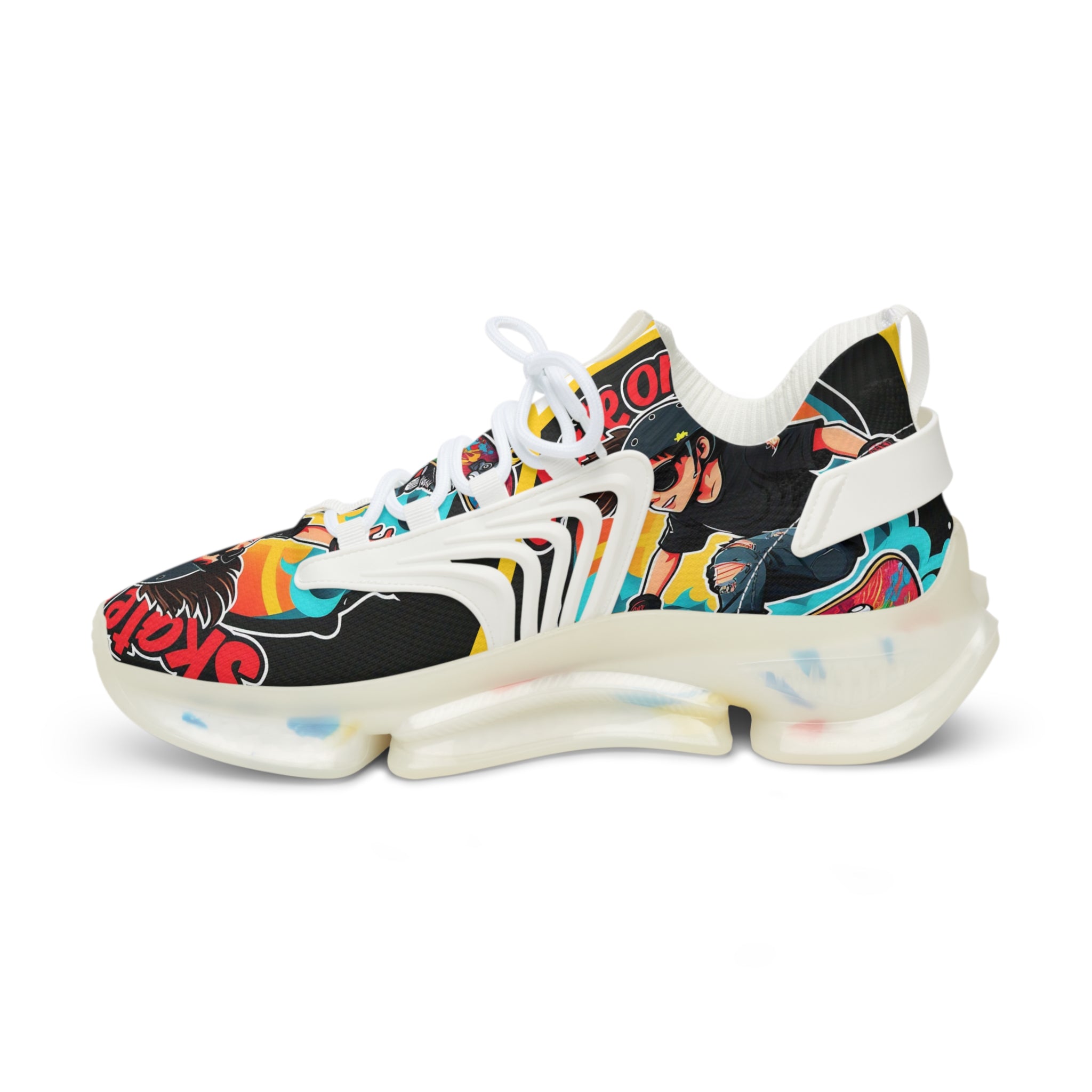 Retro Pop Graphic Men's Mesh Sneakers —"Skate Or Die"Colorful 90s Skate-Inspired Design
