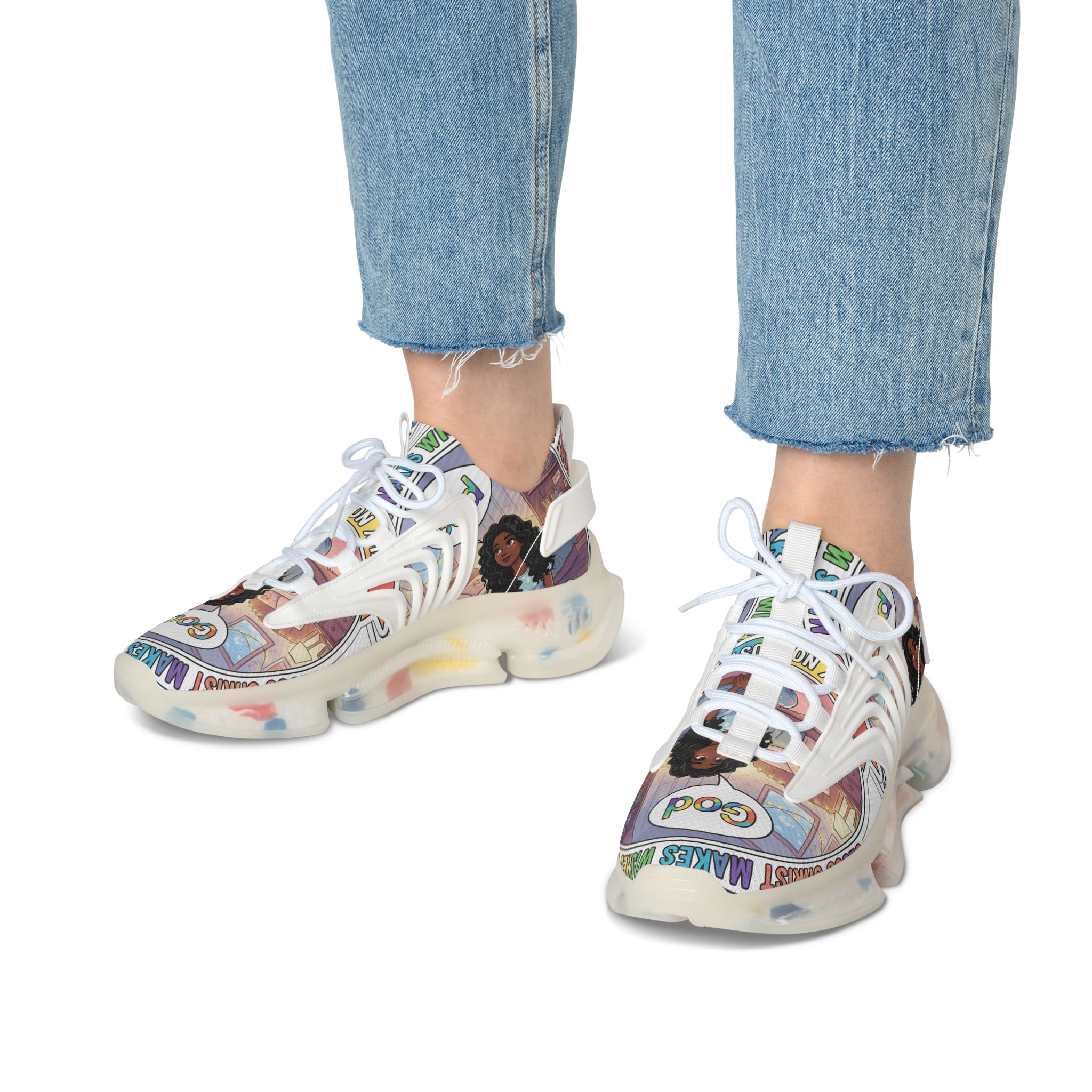 Women's Mesh Sneakers — " Jesus Christ Makes Wishes Come True " Graphic Athletic Shoes