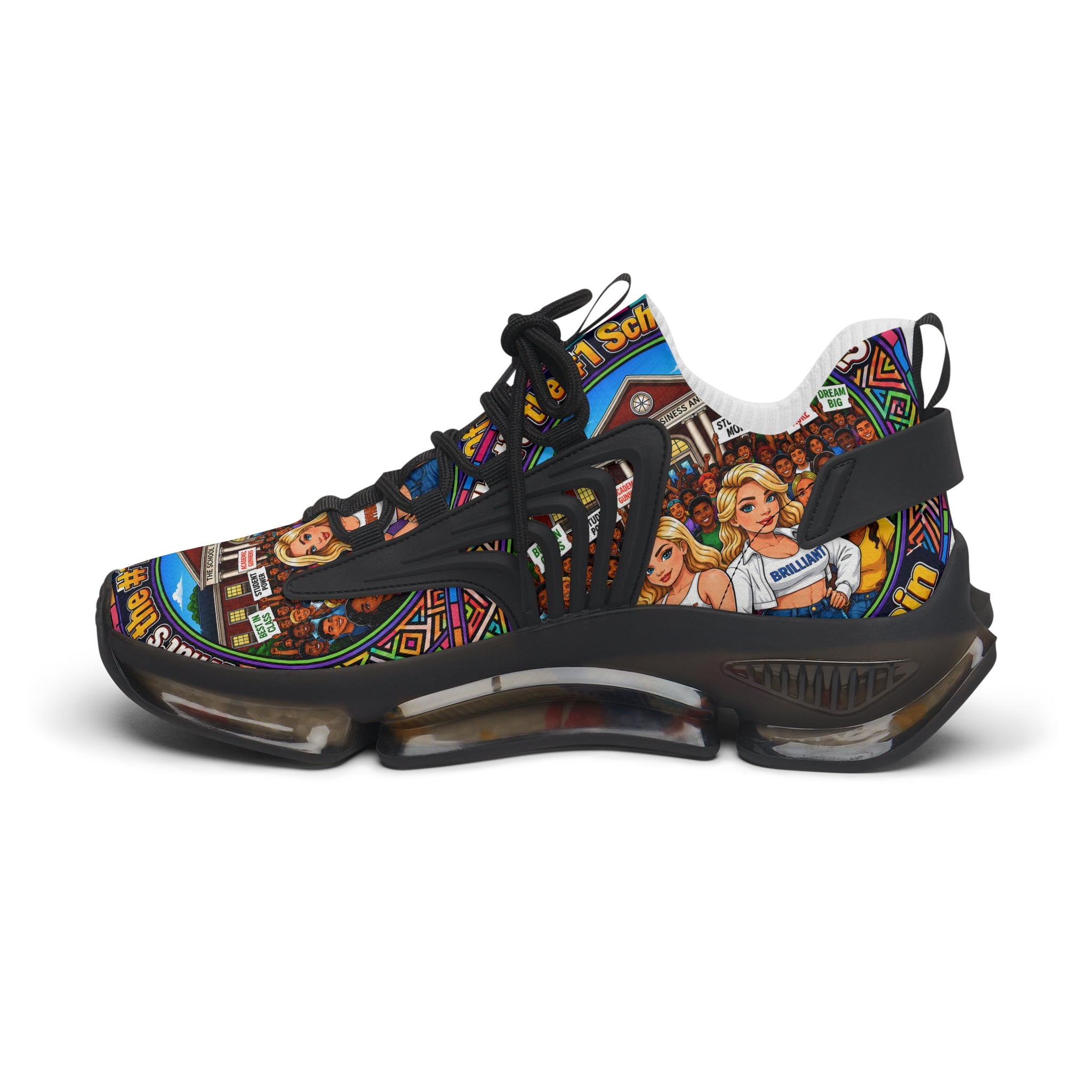 Women's Mesh Sneakers — Colorful Retro School Girl Graphic Athletic Shoes