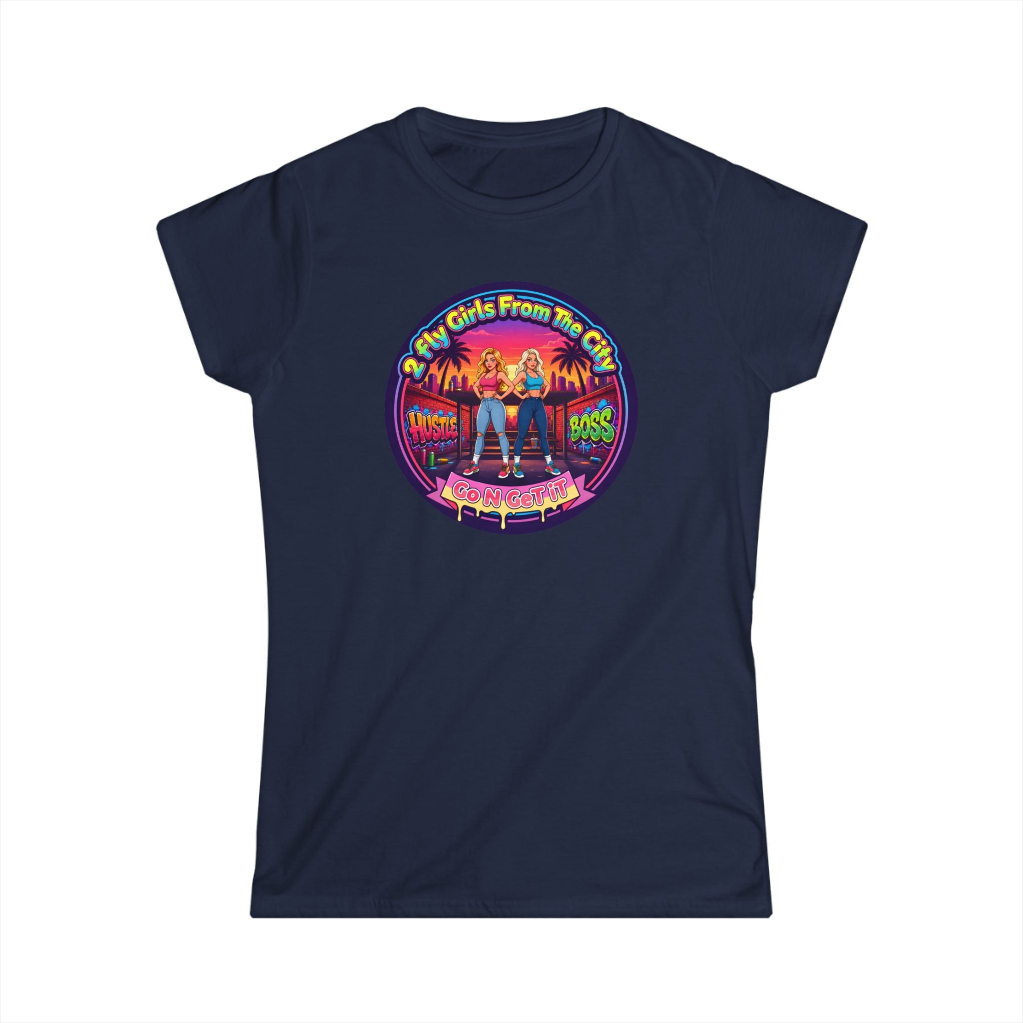 Retro '2 Fly Girls From The City"  Graphic Tee - 80s Sunset Rock Band Vibe