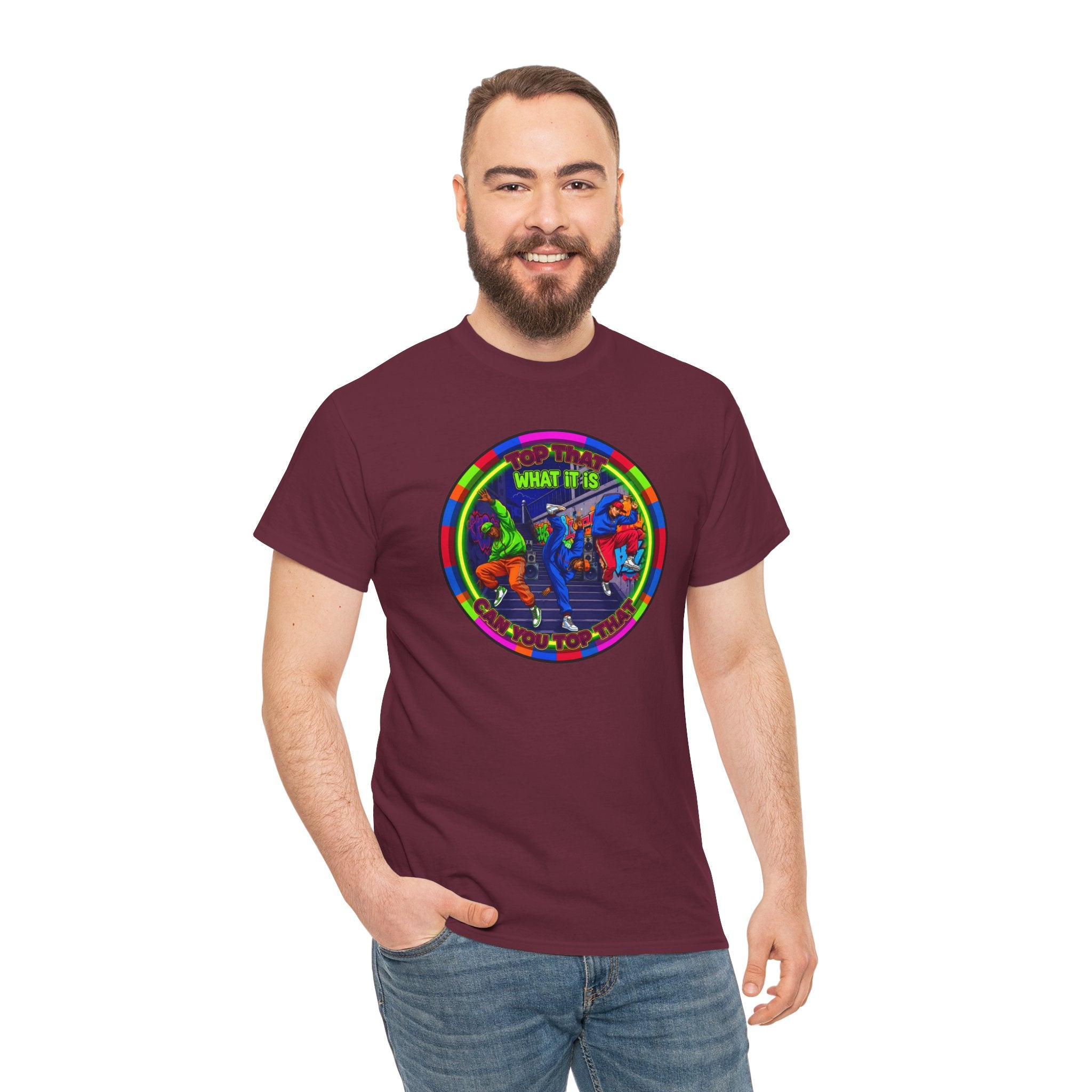 Dance Crew T-Shirt – "Top That What It Is" Retro Neon Graphic Tee