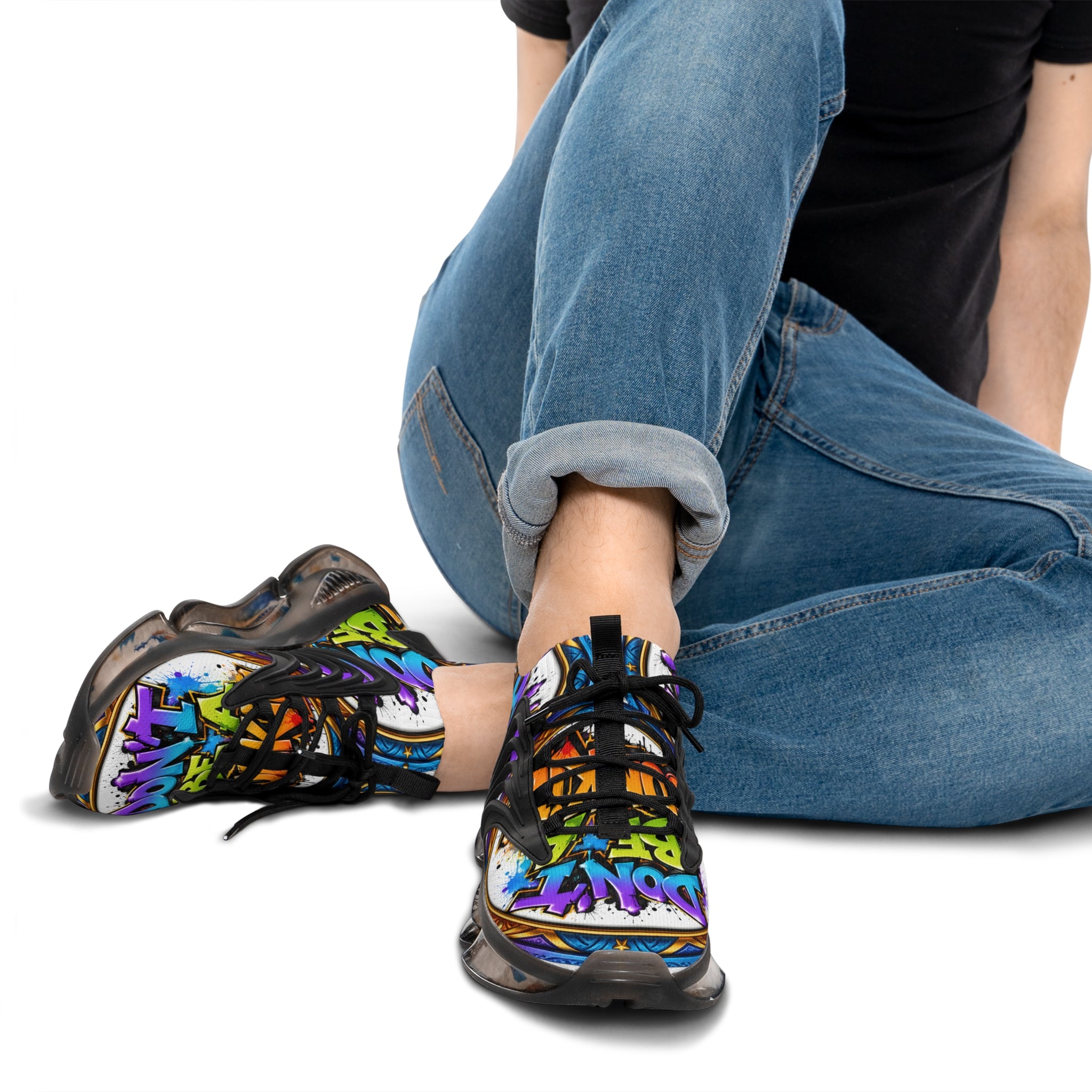 Men's Mesh Sneakers — " Don't Be A Junkie" Colorful 'Don't Be a Junkie' Graffiti Athletic Shoes
