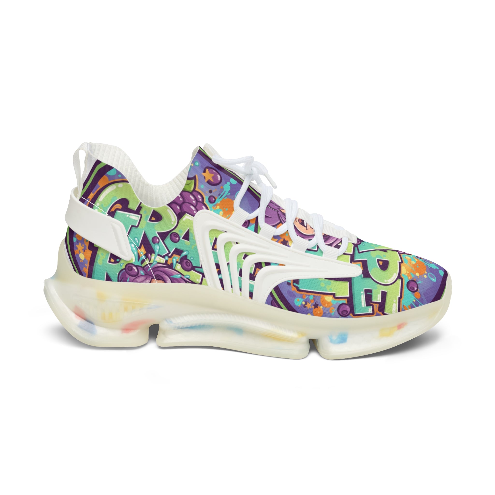 Grape Graffiti Mesh Sneakers — " Grape Run" Colorful Streetwear Athletic Shoes