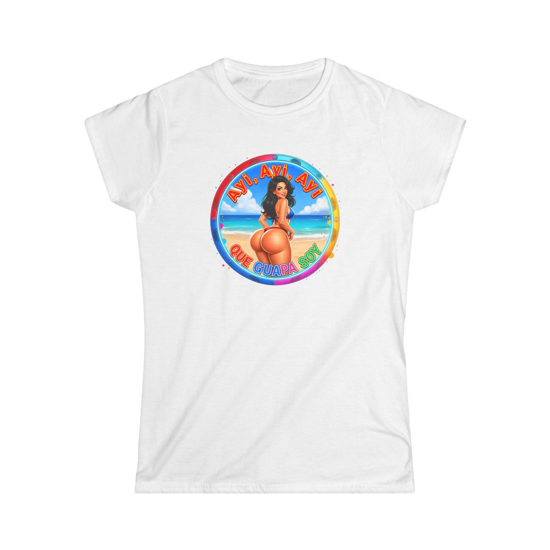 Women's Tee - Retro Beach Bikini Graphic "Ayi Ayi Ayi Que Guapa Soy"