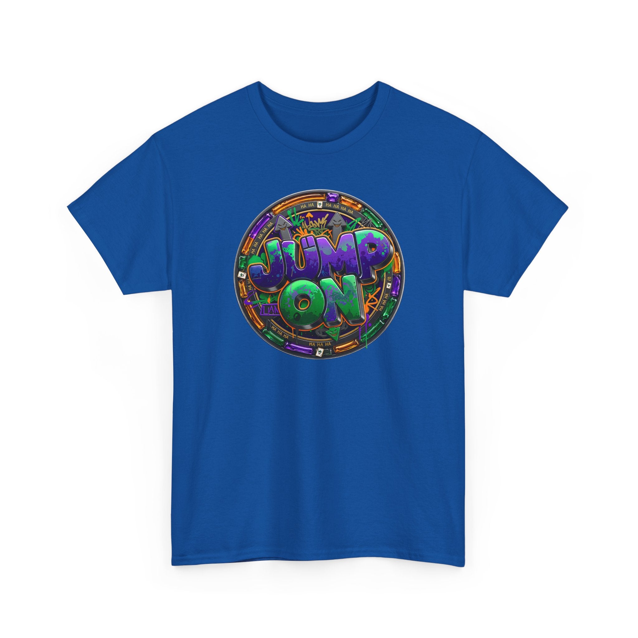 " Jump On" Circle Graphic Tee — Retro Neon Streetwear T-Shirt