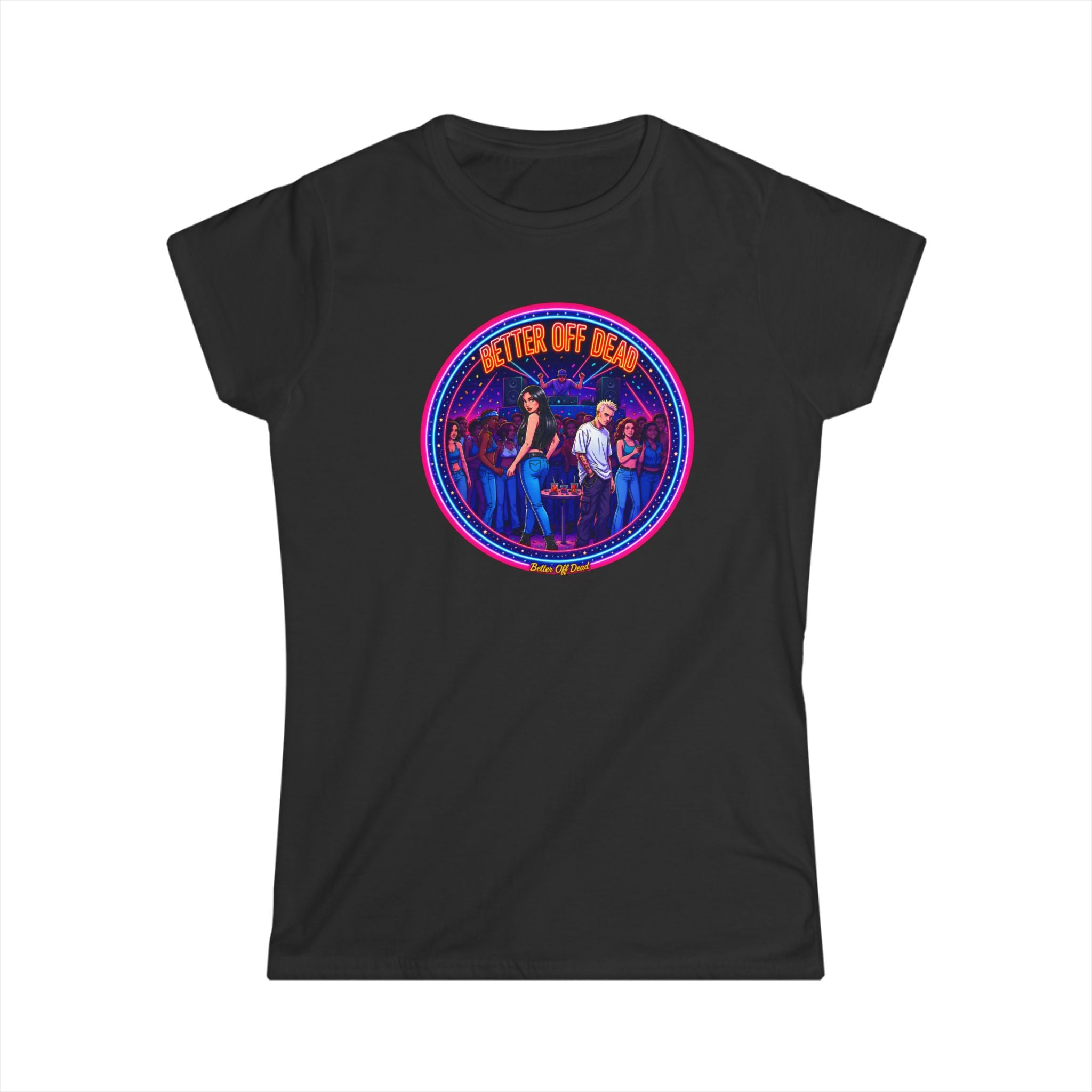 Women's Tee — Retro 'Better Off Dead' Neon Motorcycle Graphic Shirt