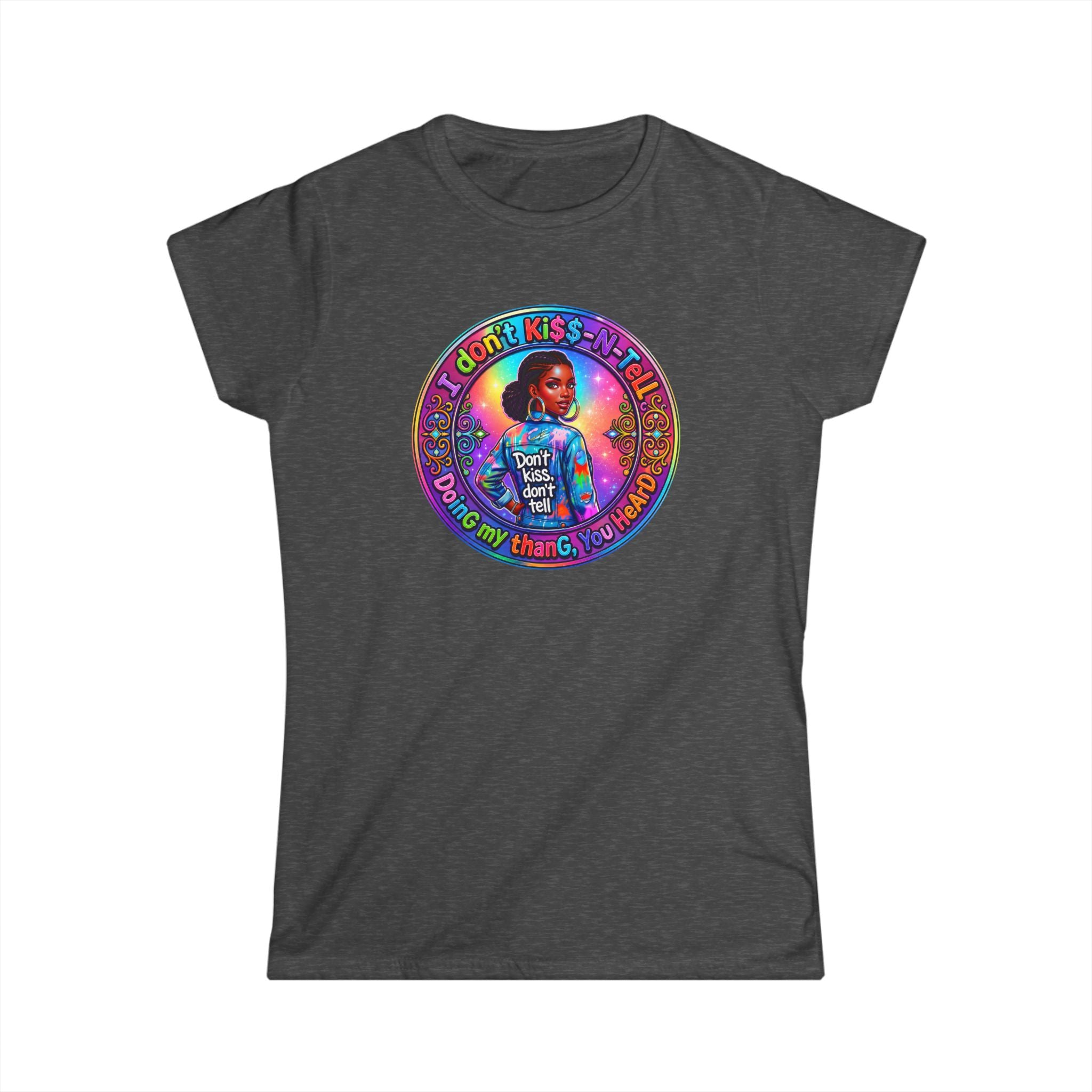 Women's Tee - 'I Don't Kiss-N-Tell" 'Retro Rainbow Graphic
