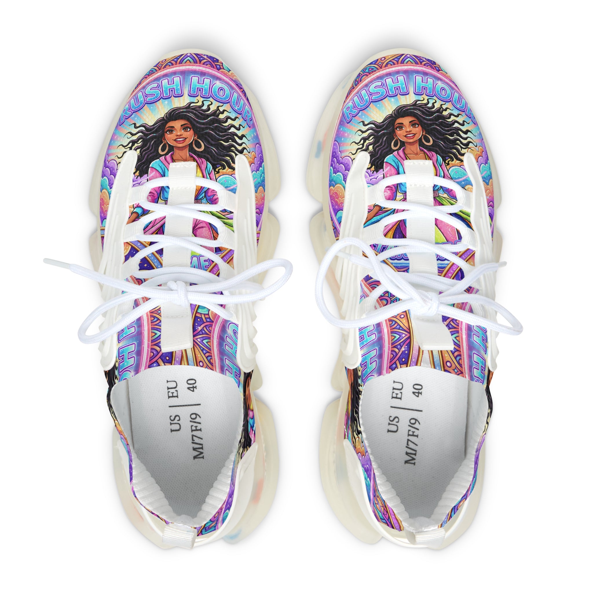 Women's Mesh Sneakers — Colorful Spiritual Goddess Graphic Athletic Shoes