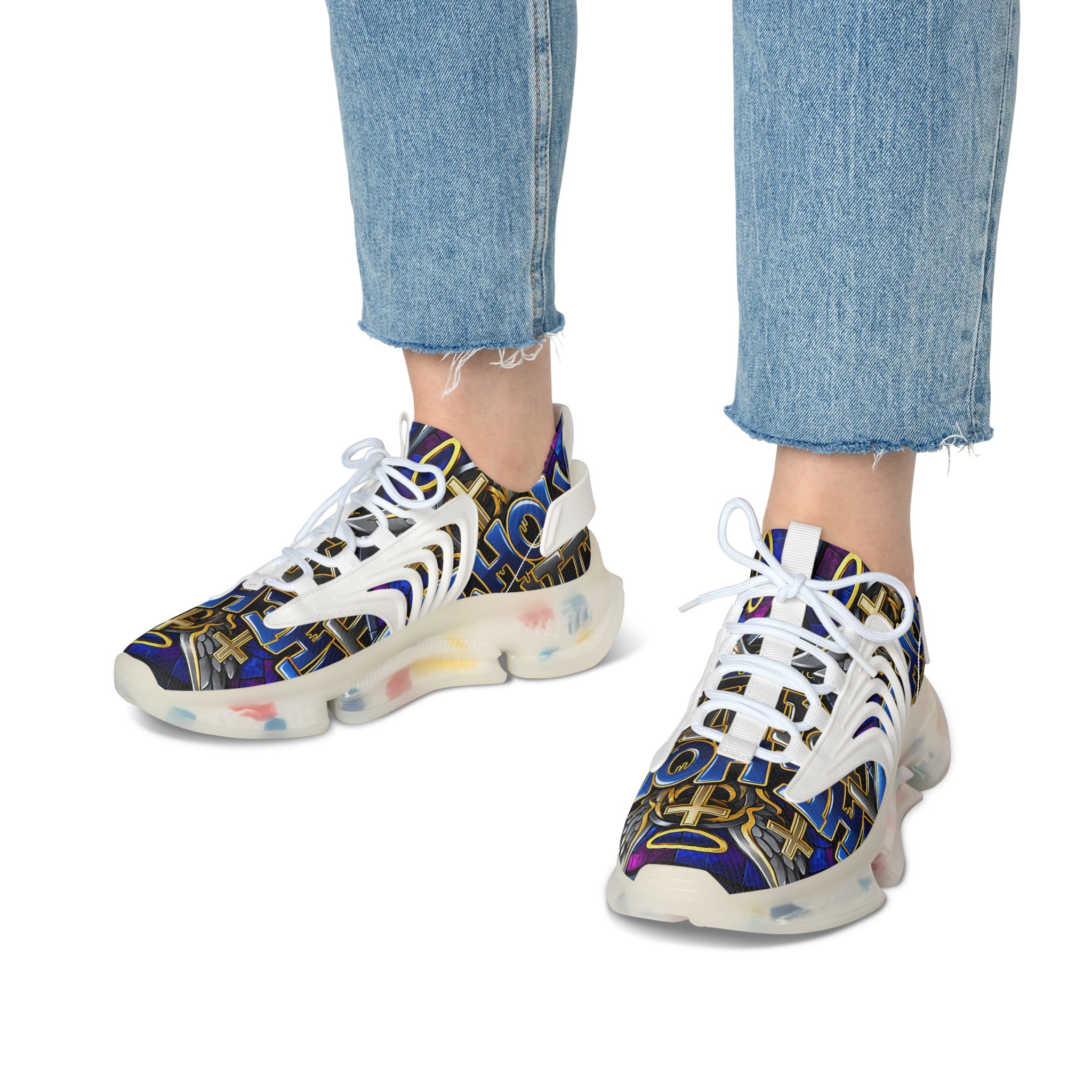 Mesh Sneakers — Bold Graffiti Halo Design for Women