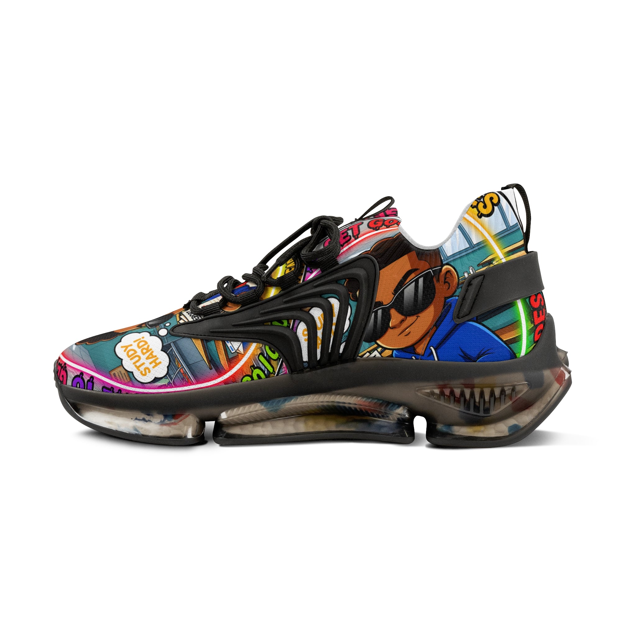 Men's Mesh Sneakers — "I Have To Get Good Grades" Colorful Urban Cartoon Print Athletic Shoes