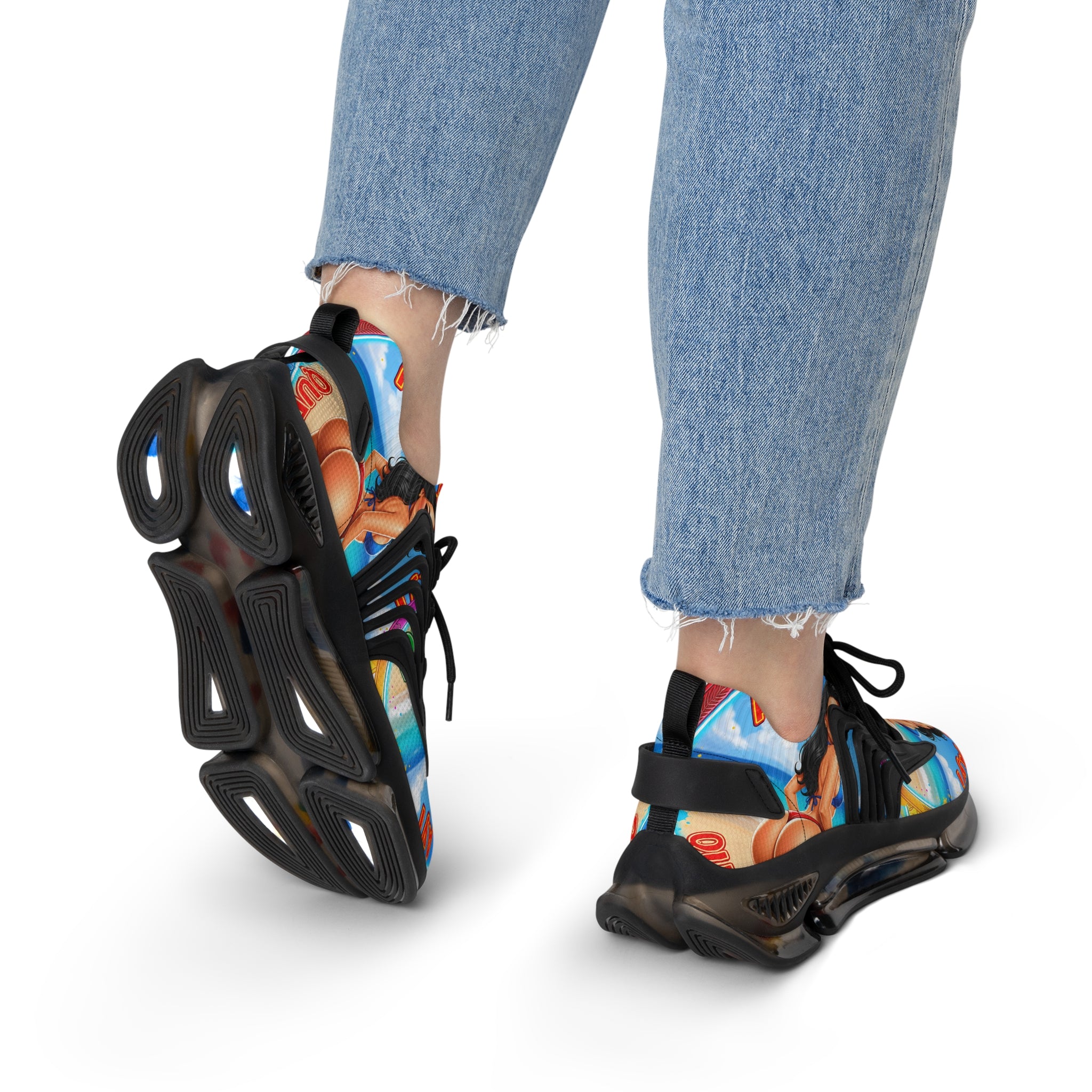 Women's Mesh Sneakers —"Ayi Ayi Ayi Que Guapa Soy "Tropical Pinup Beach Graphic Trainers