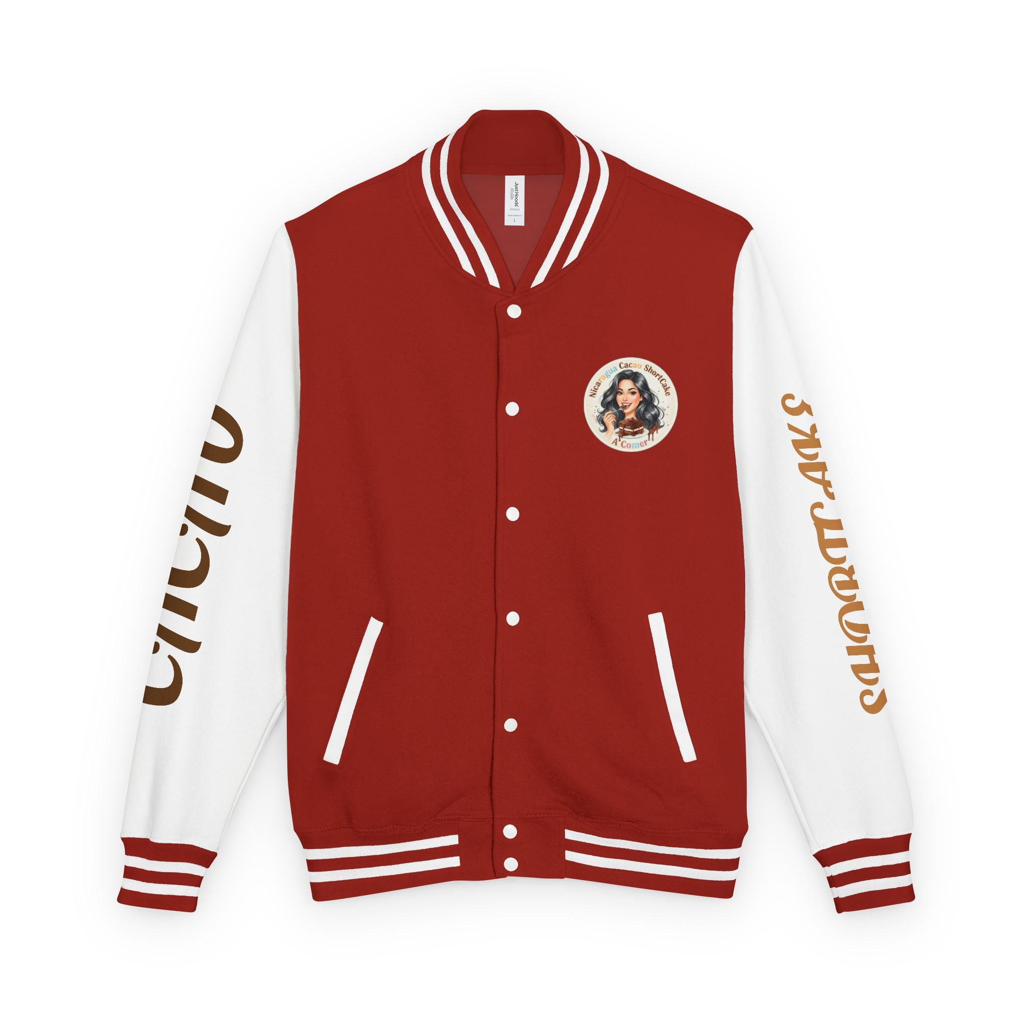 Vintage Pin-Up Letterman Jacket —Cacao Chocolate Shortcake Retro Logo Varsity Jacket