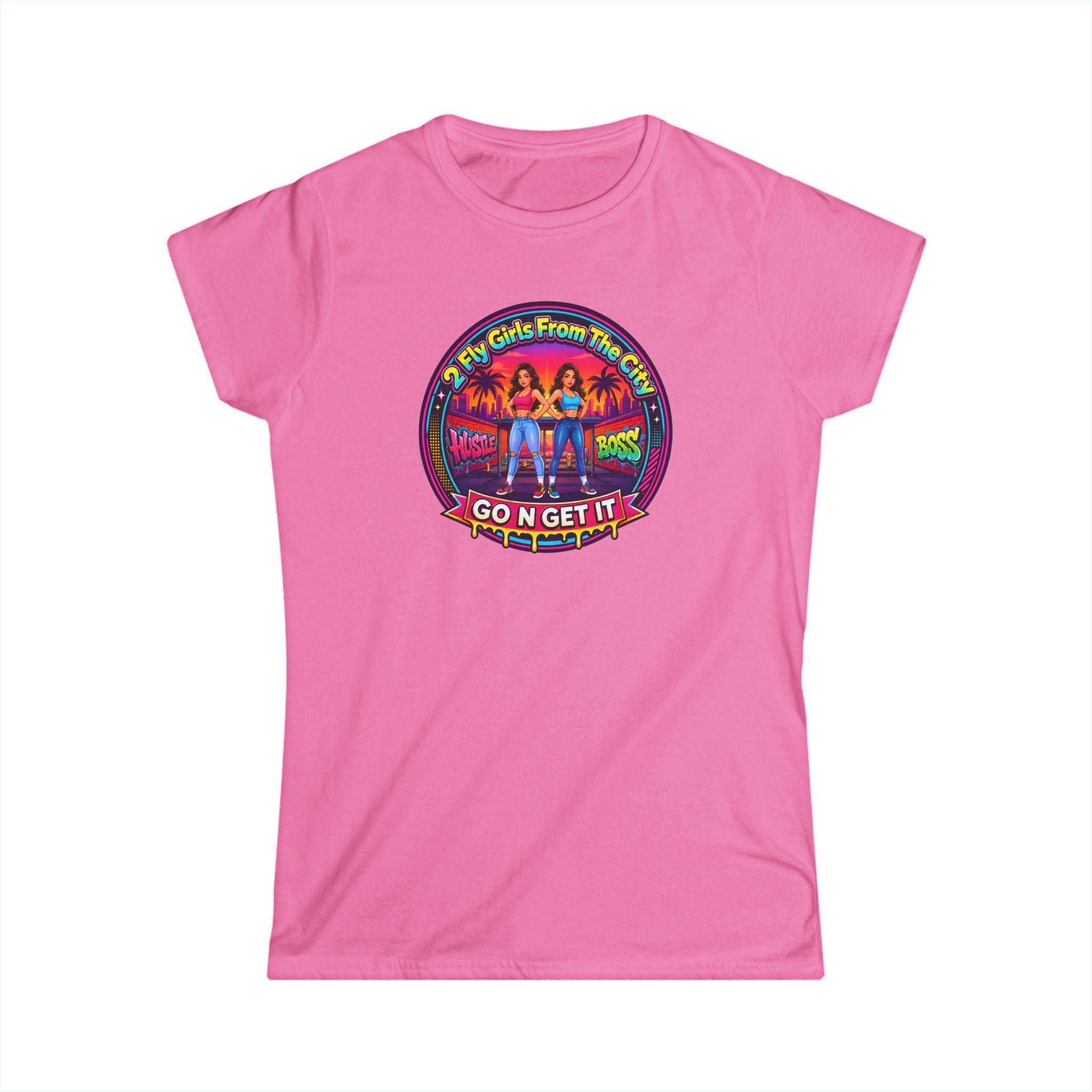 Go N Get It Women’s Tee — “2 Fly Girls From The City" ” Retro Graphic Shirt