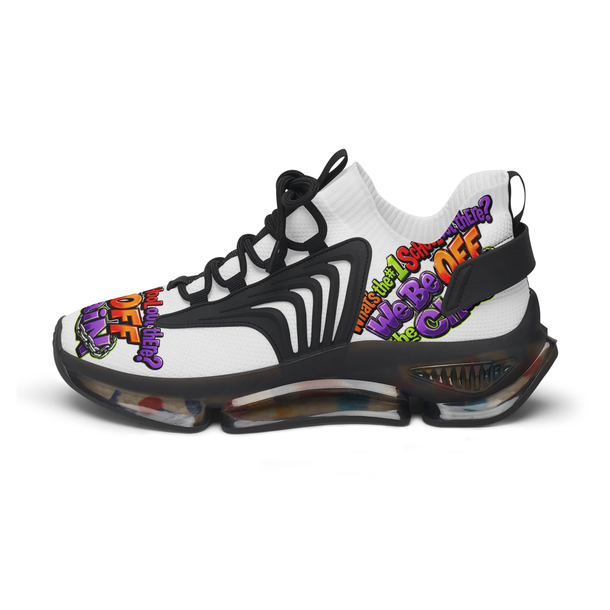 Mesh Sneakers — Colorful "We Be Off the Chain" Graphic Athletic Shoes
