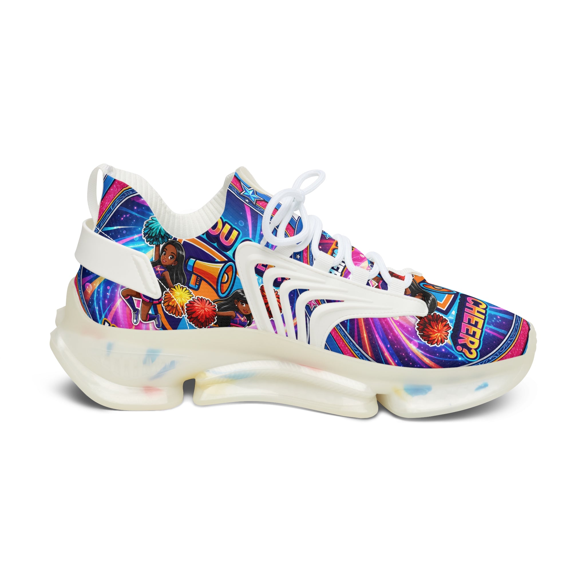 Women's Mesh Sneakers — Colorful Retro 'Can You Cheer' Graphic Athletic Shoes