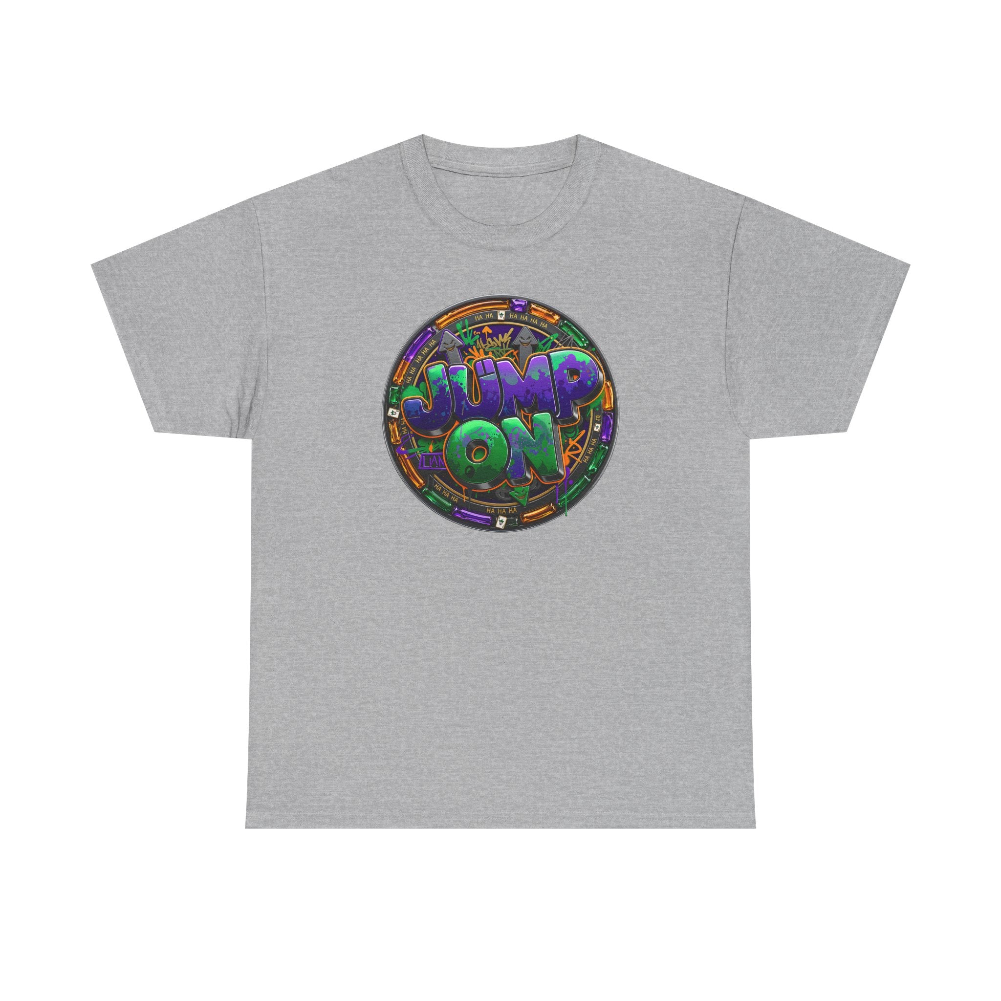 " Jump On" Circle Graphic Tee — Retro Neon Streetwear T-Shirt
