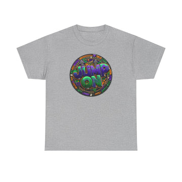 " Jump On" Circle Graphic Tee — Retro Neon Streetwear T-Shirt