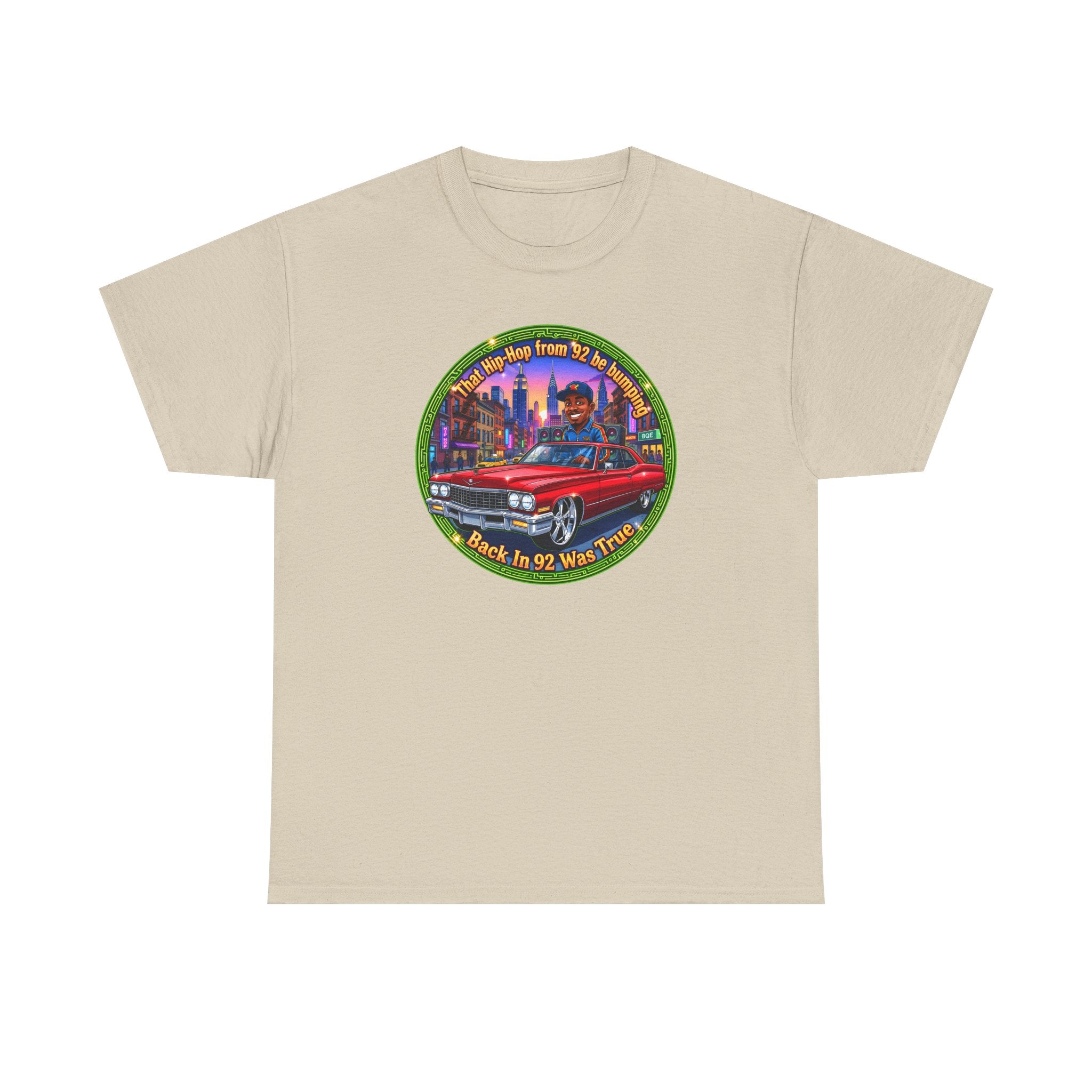 Vintage Red Convertible T-Shirt – “That Hip-hop From 92 Be Bumping" Retro City Cruise Tee