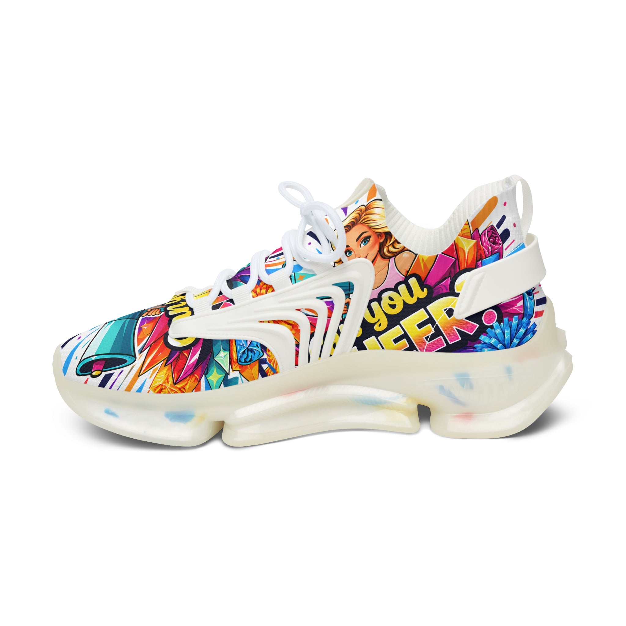 Women's Mesh Sneakers — Colorful Pop Art 'Can You Cheer Graphic Runner