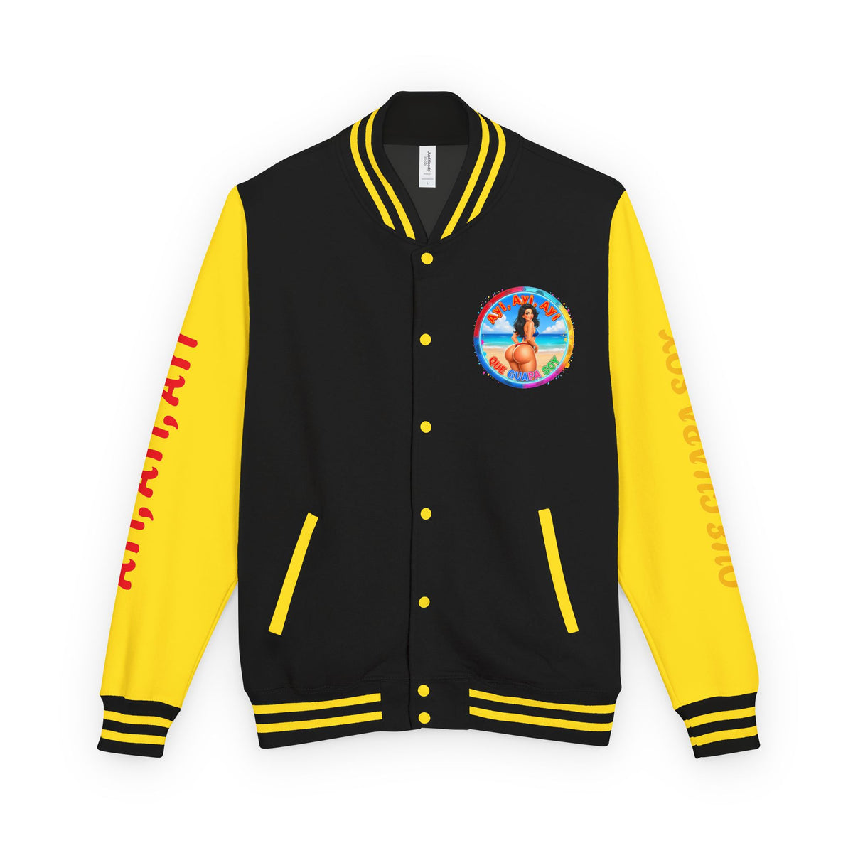 Letterman Jacket – Retro Beach Pinup Varsity Jacket with 'Ayi Ayi Ayi' Graphic