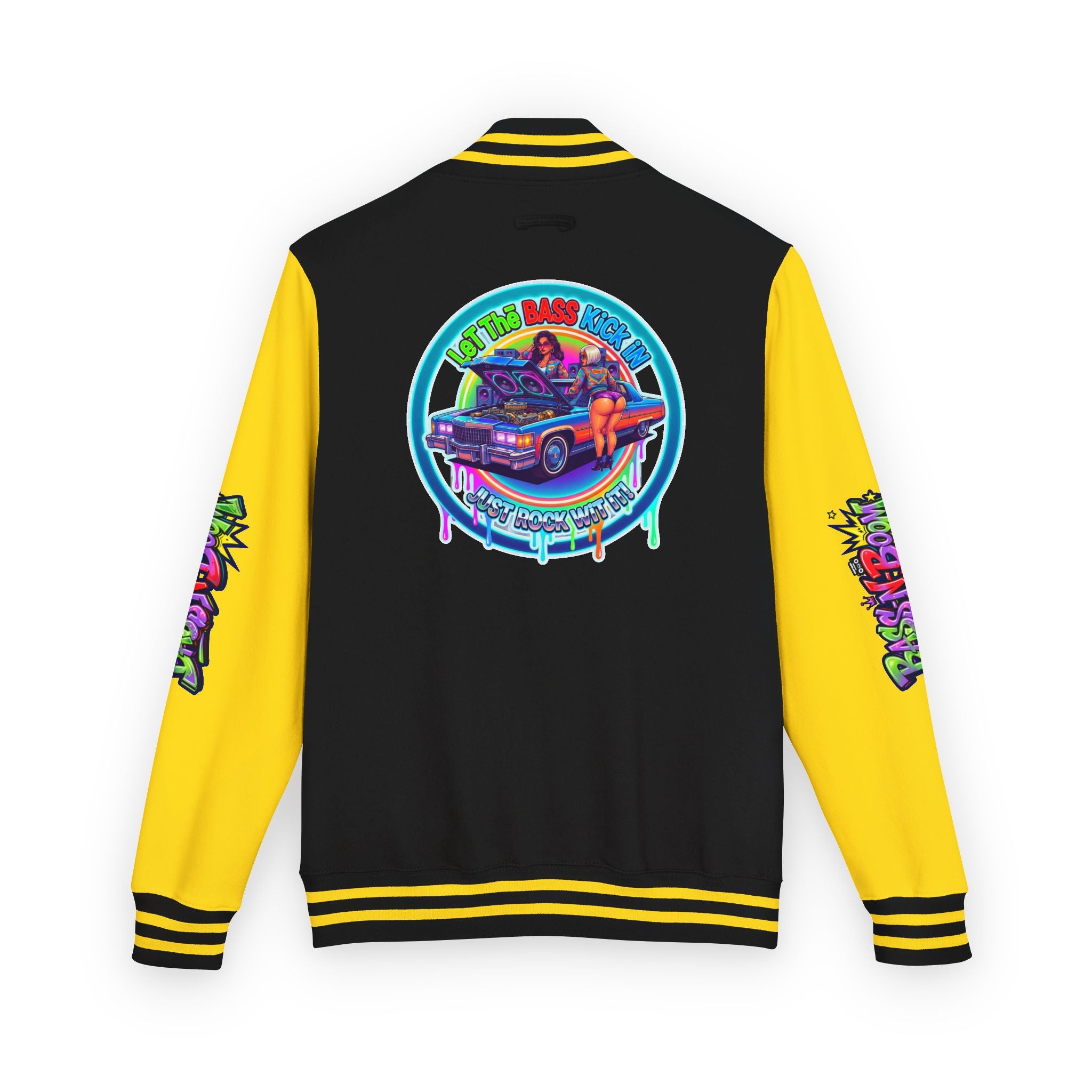 Letterman Jacket — ' Let The Bass Kick In' Retro Lowrider Crew Graphic