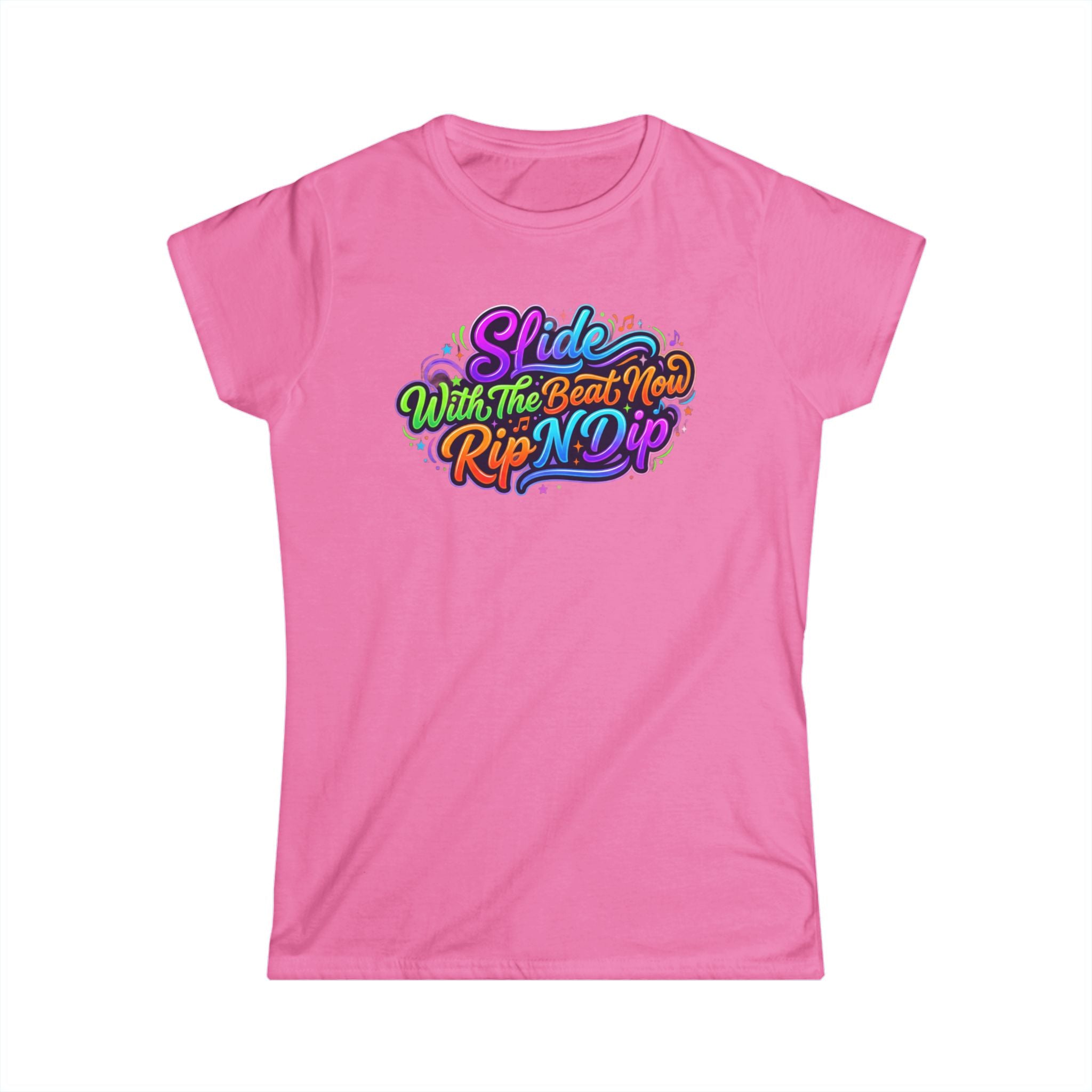 Women's Tee — "Slide With The Beat Now Rip N Dip" Colorful Retro Dance Graphic