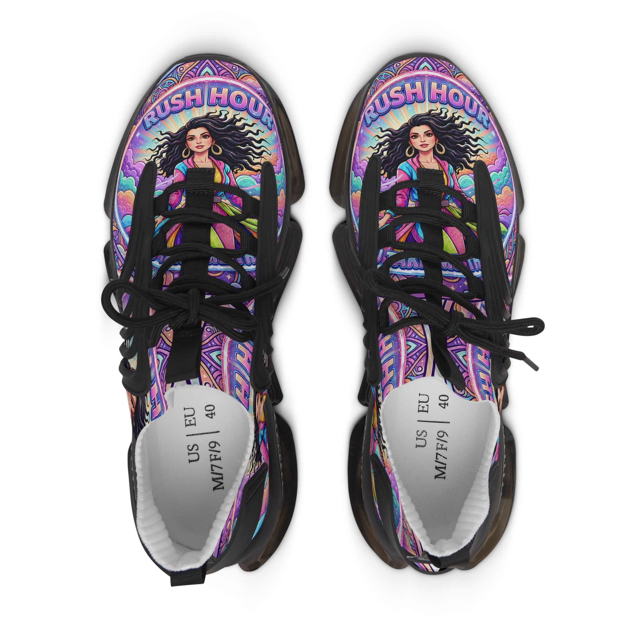Mesh Sneakers — "Rush Hour "Vibrant Boho Goddess Graphic Women’s Athletic Shoes