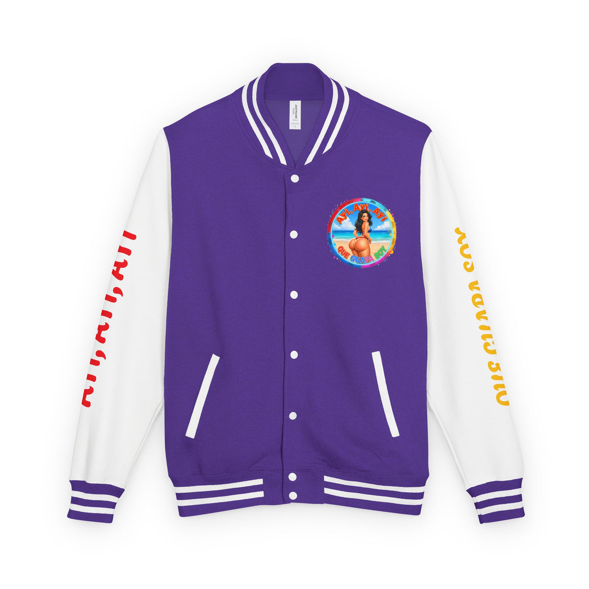 Letterman Jacket – Retro Beach Pinup Varsity Jacket with 'Ayi Ayi Ayi' Graphic