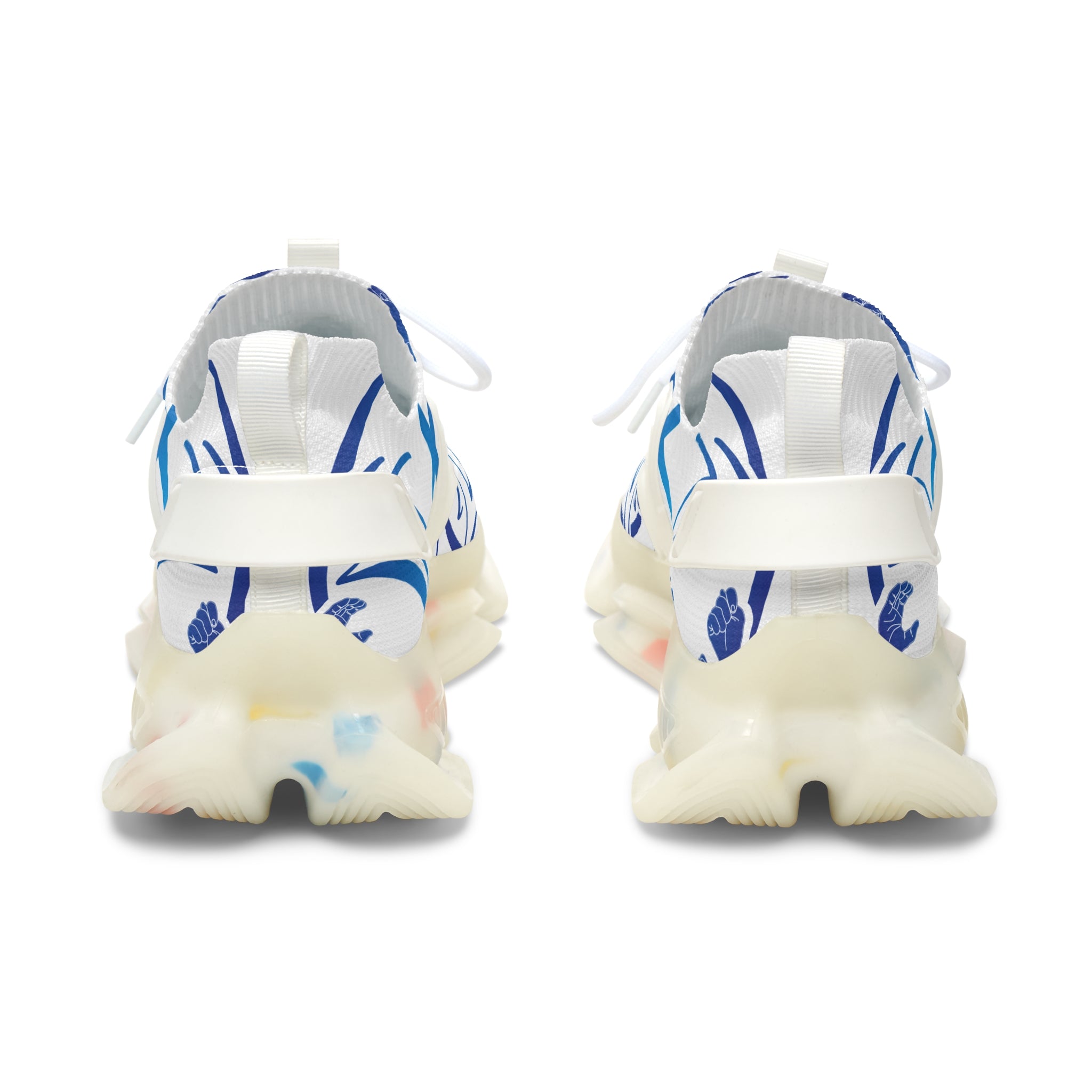 Women's White Mesh Sneakers — "Sign Language Jesus Christ "Lightweight Breathable Athletic Shoes with Color-Speckled Sole