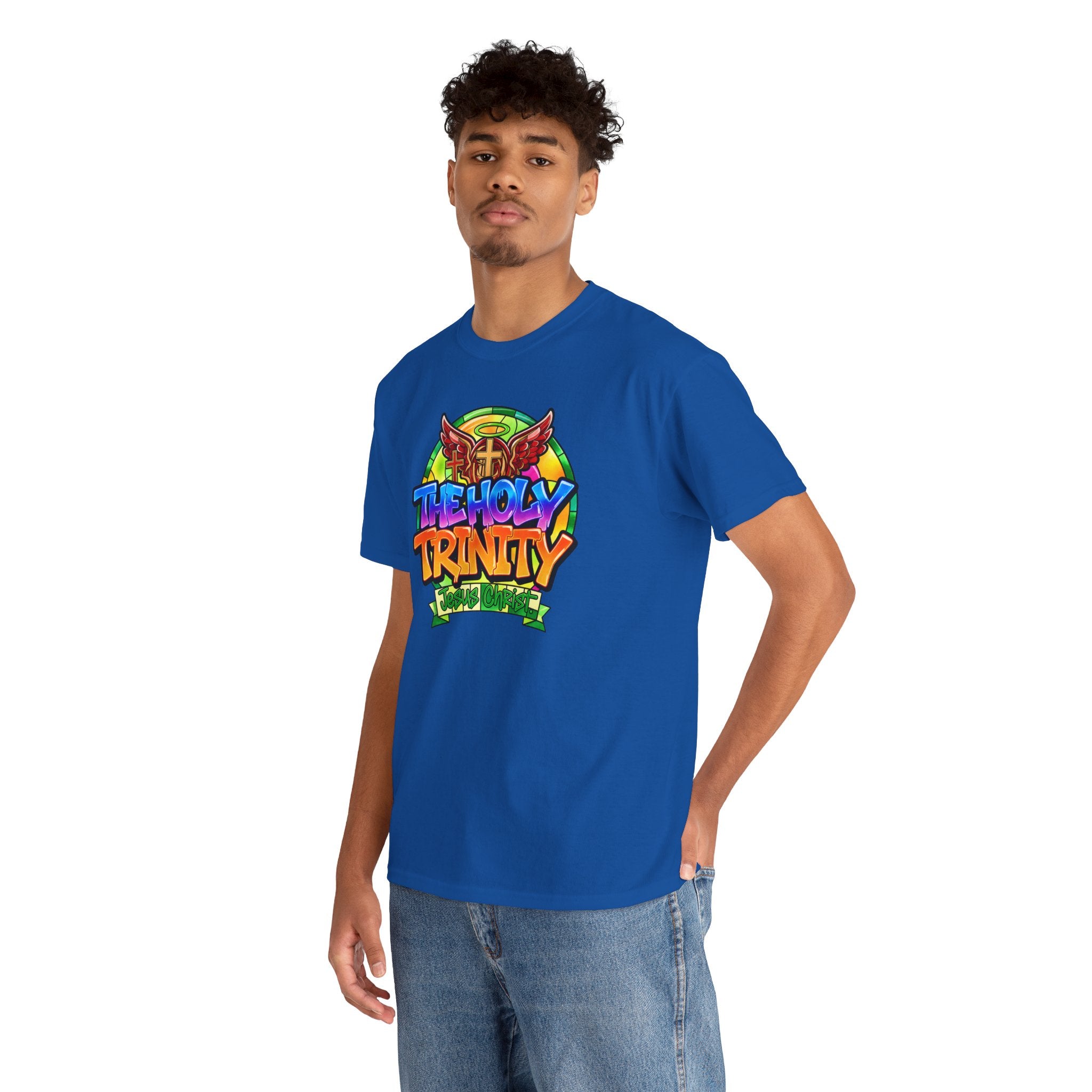 Holy Trinity Graphic Tee — Colorful Faith-Inspired Streetwear T-Shirt