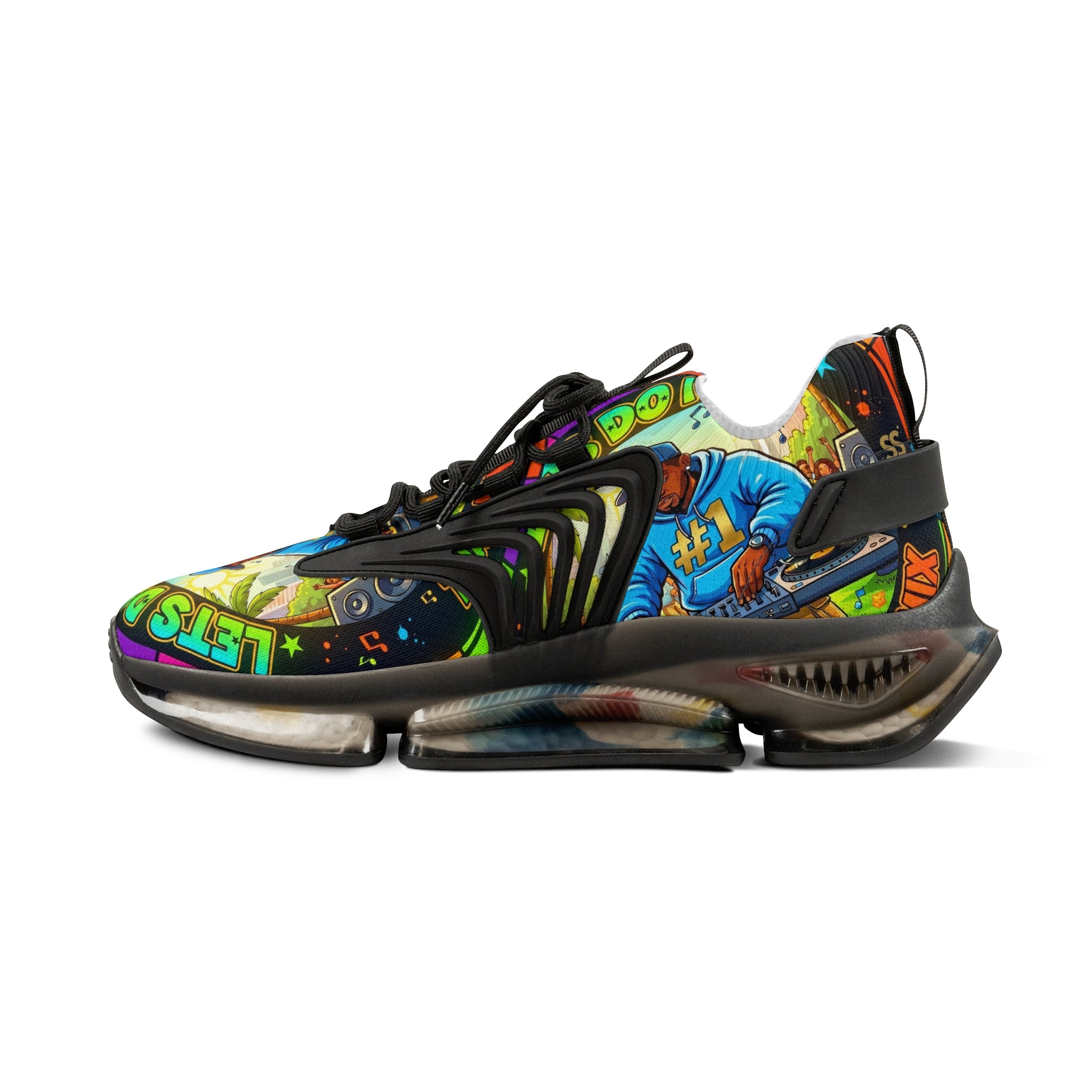 Men's Graphic Mesh Sneakers — " Lets Do It DJ" Colorful Retro DJ Street Style