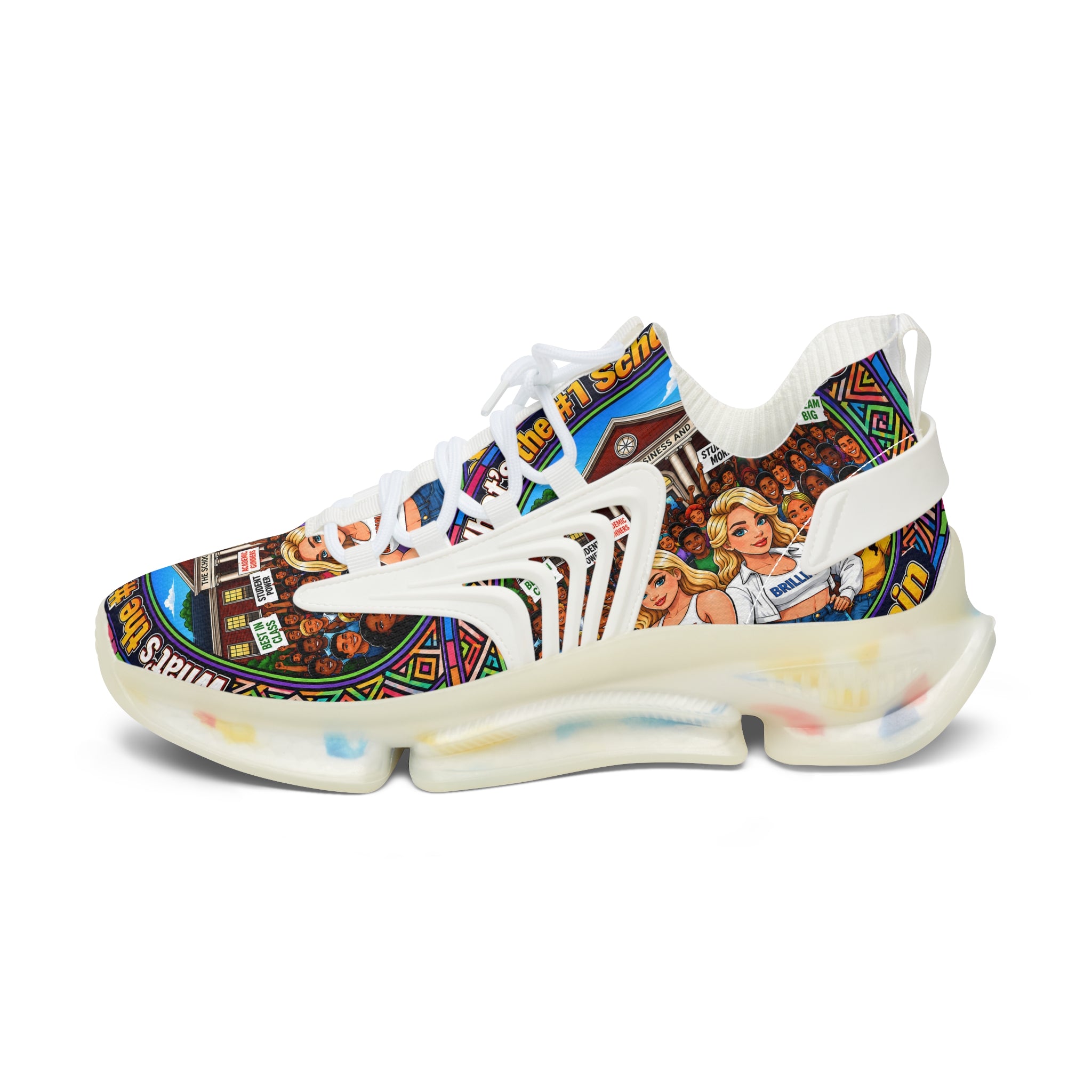 Women's Mesh Sneakers — Colorful Retro School Girl Graphic Athletic Shoes