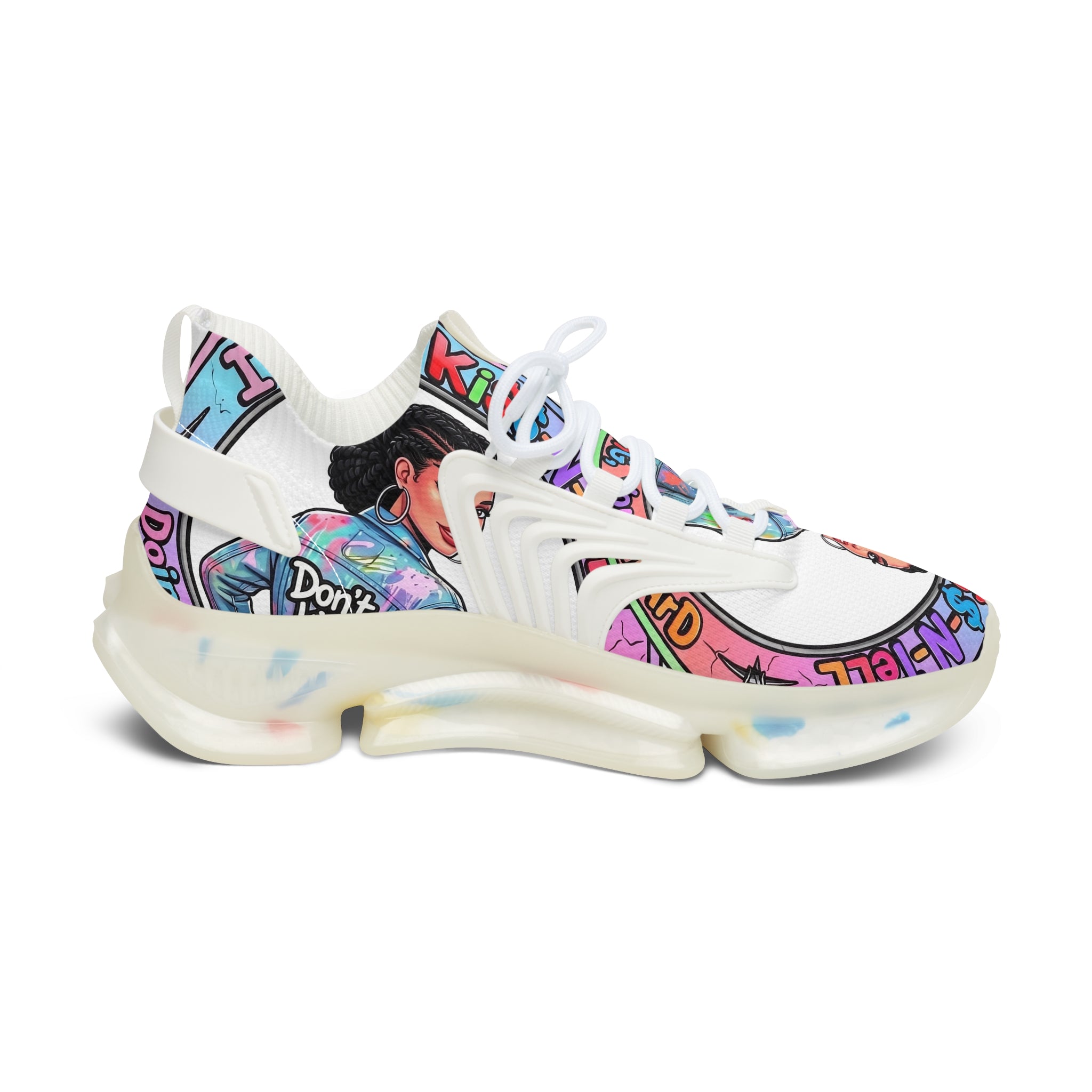 Women’s Mesh Sneakers — " I Don't kiss-N Tell"Colorful Retro Pop Art Design