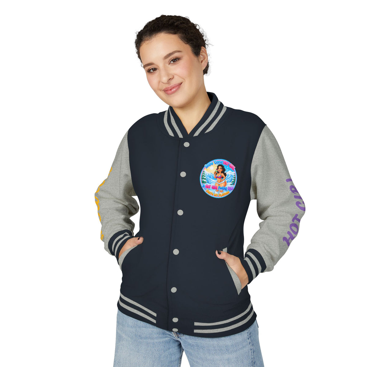 Letterman Jacket — 'SnowCone, Hot Girl' Retro Beach Graphic
