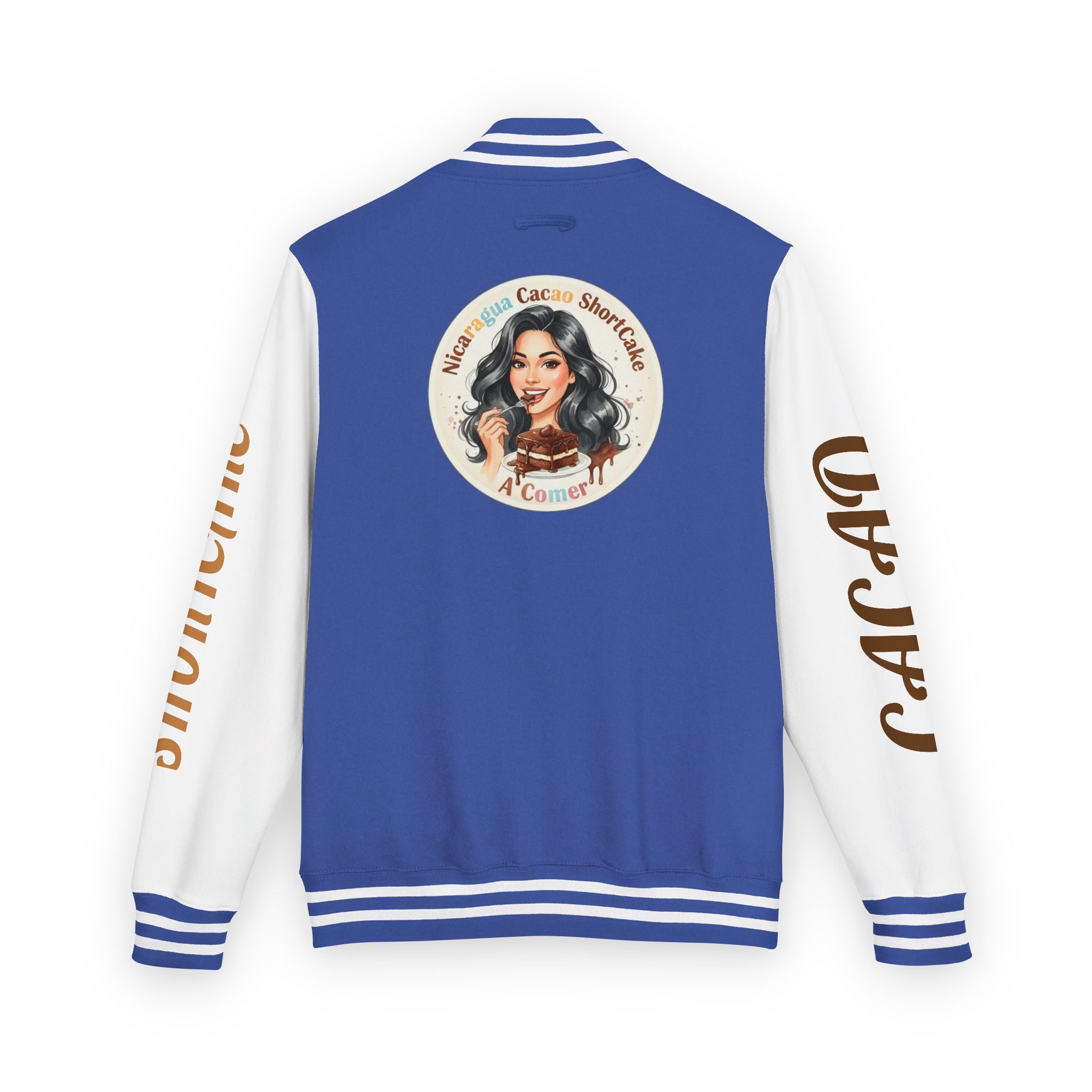 Vintage Pin-Up Letterman Jacket —Cacao Chocolate Shortcake Retro Logo Varsity Jacket