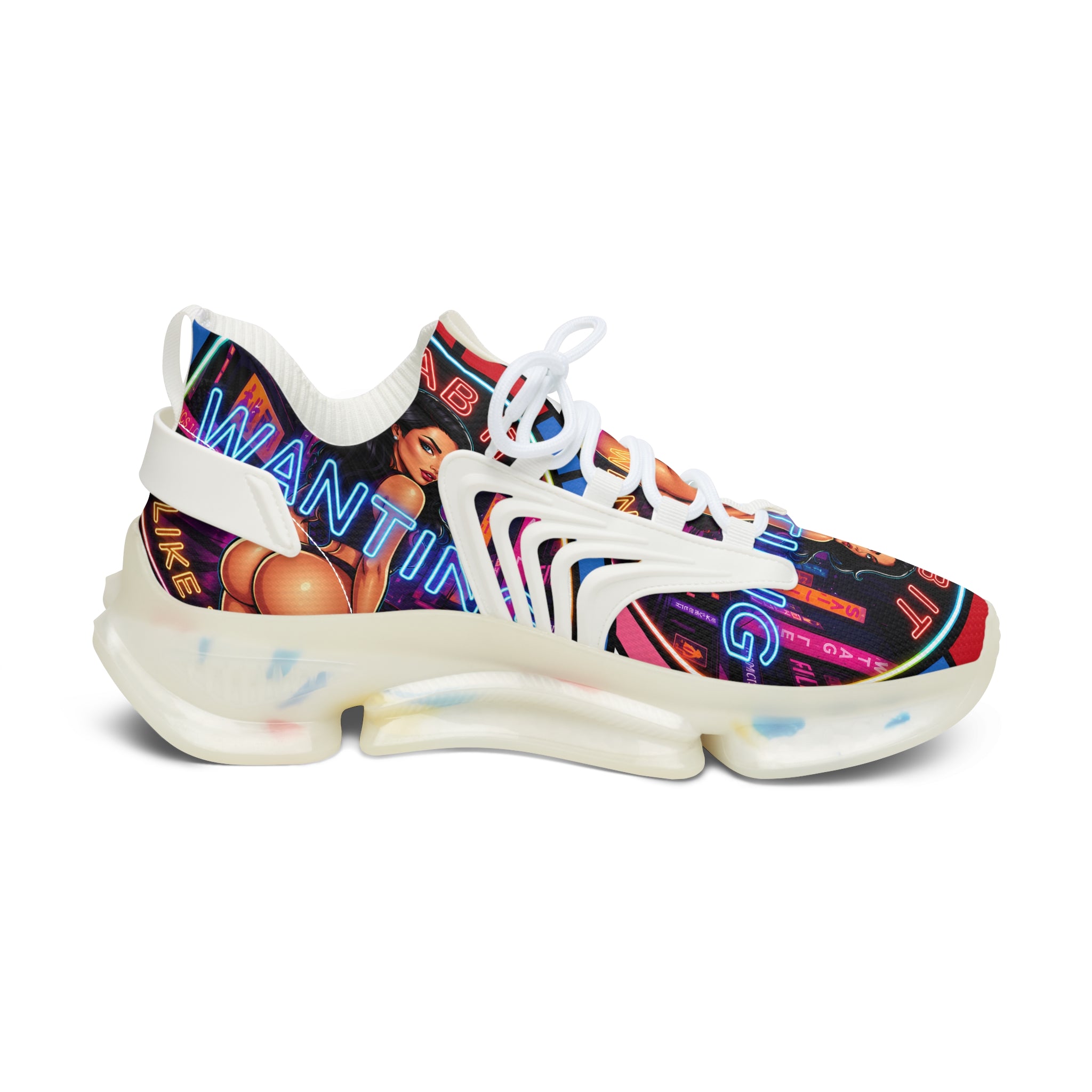 Women's Mesh Sneakers — Bold Neon Graphic Women’s Athletic Shoes :Grab It Wanting" Design