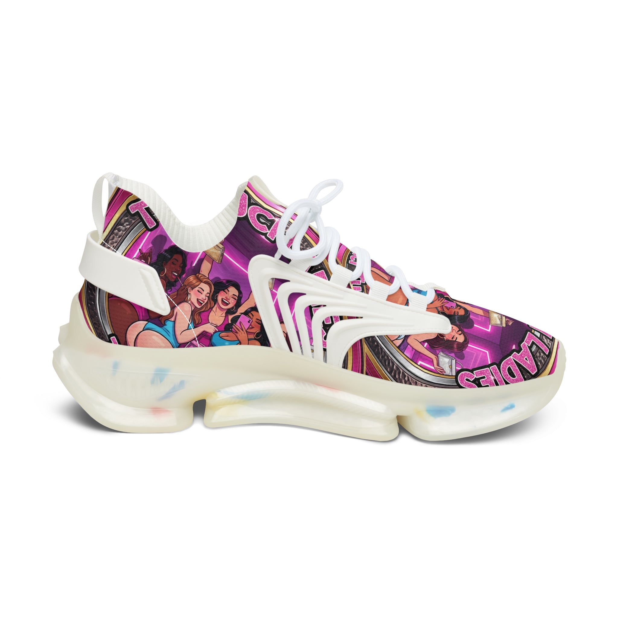 Mesh Sneakers —" The Tuci Ladies " Retro Pink Disco Club Graphic Women's Athletic Shoes