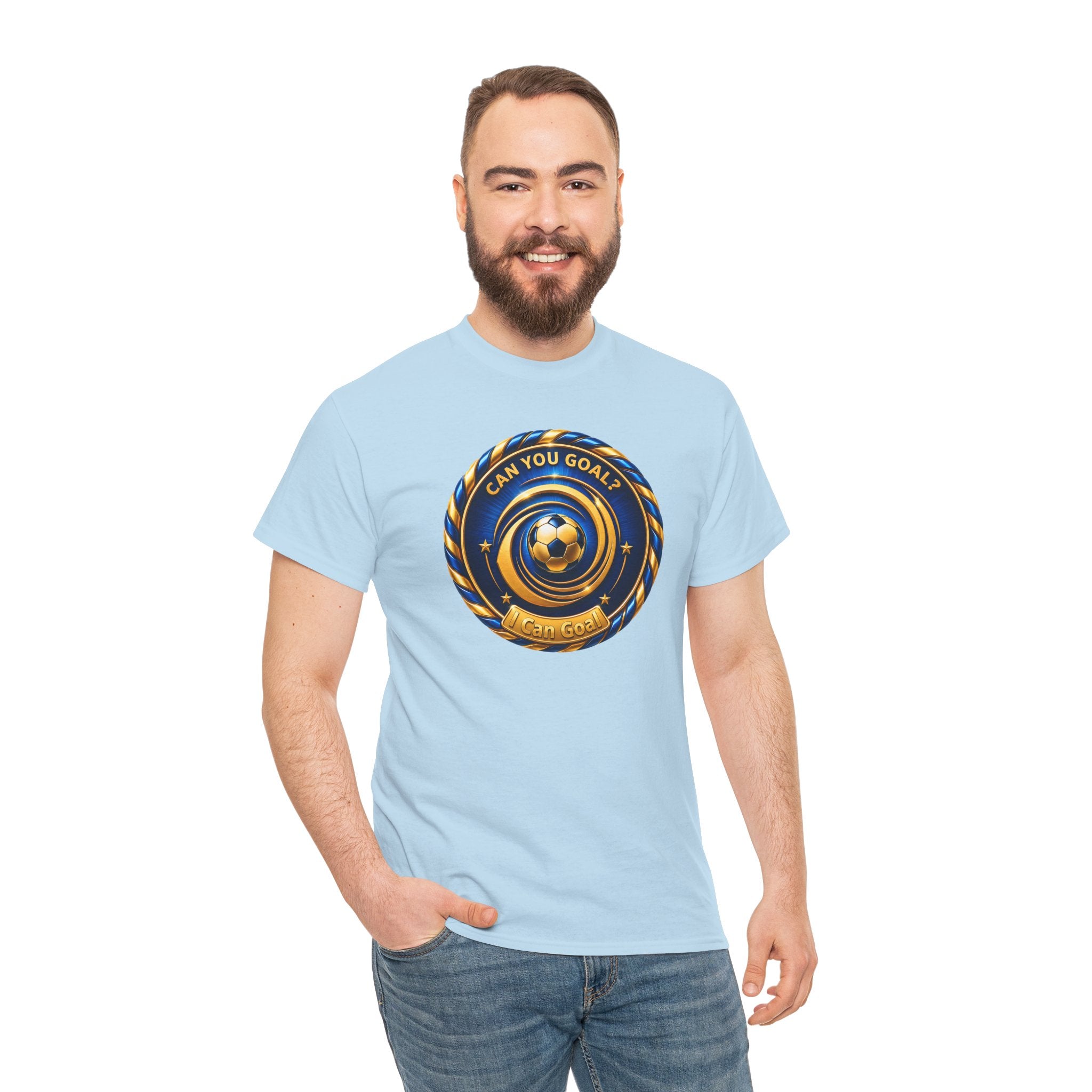 Soccer Badge Tee — "Can You Goal?" Graphic Soccer Shirt