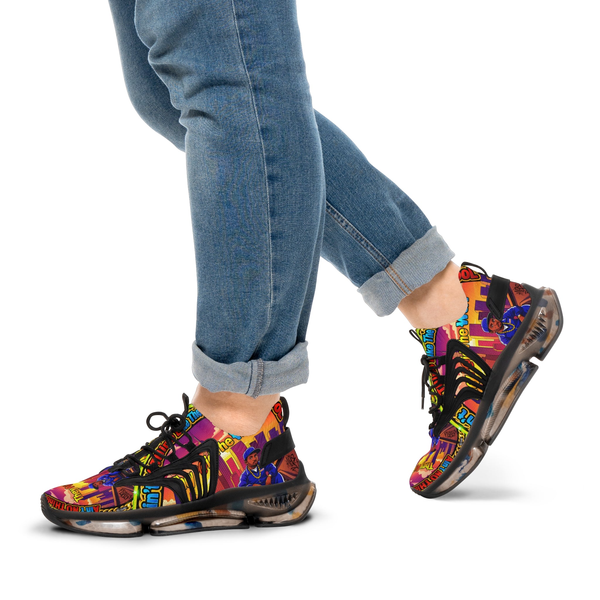 Mesh Sneakers — " Aint Nothing Like The Old School " Retro Neon City Graphic Men's Athletic Shoes