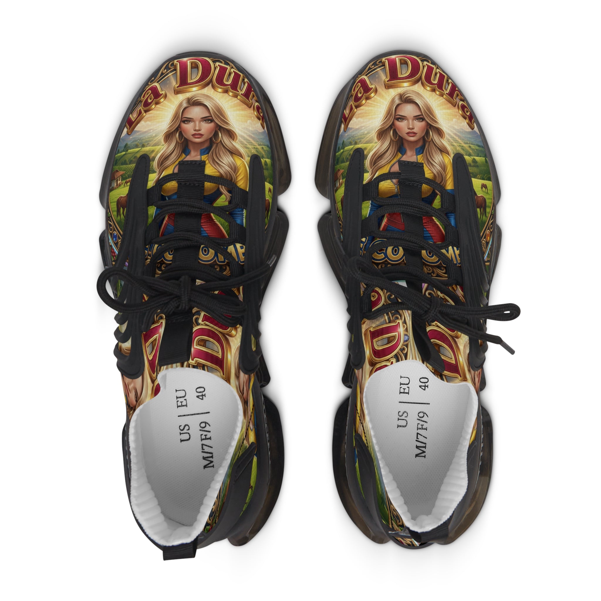 Women's Mesh Sneakers —"La Dura De Colombia " Vintage Country Girl Graphic Athletic Shoes