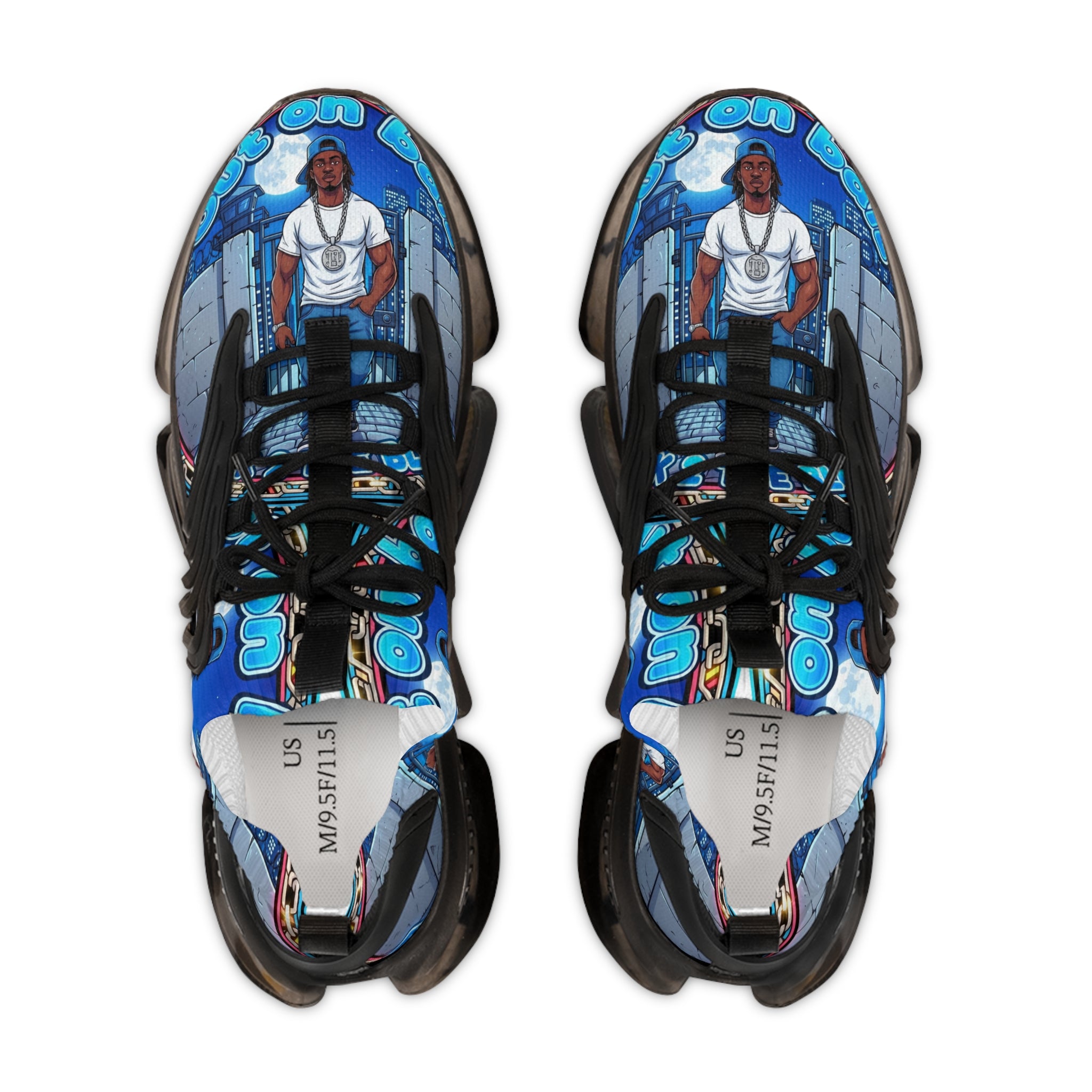 Men's Graphic Mesh Sneakers — " Out On Bail" Street Art Portrait Design