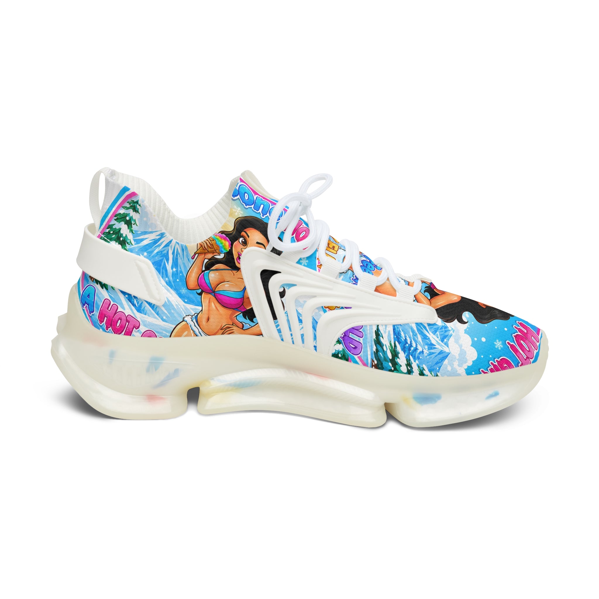 Women's Mesh Sneakers —"Snow Cone Hot Girl "Tropical Beach Babe Graphic Sneakers