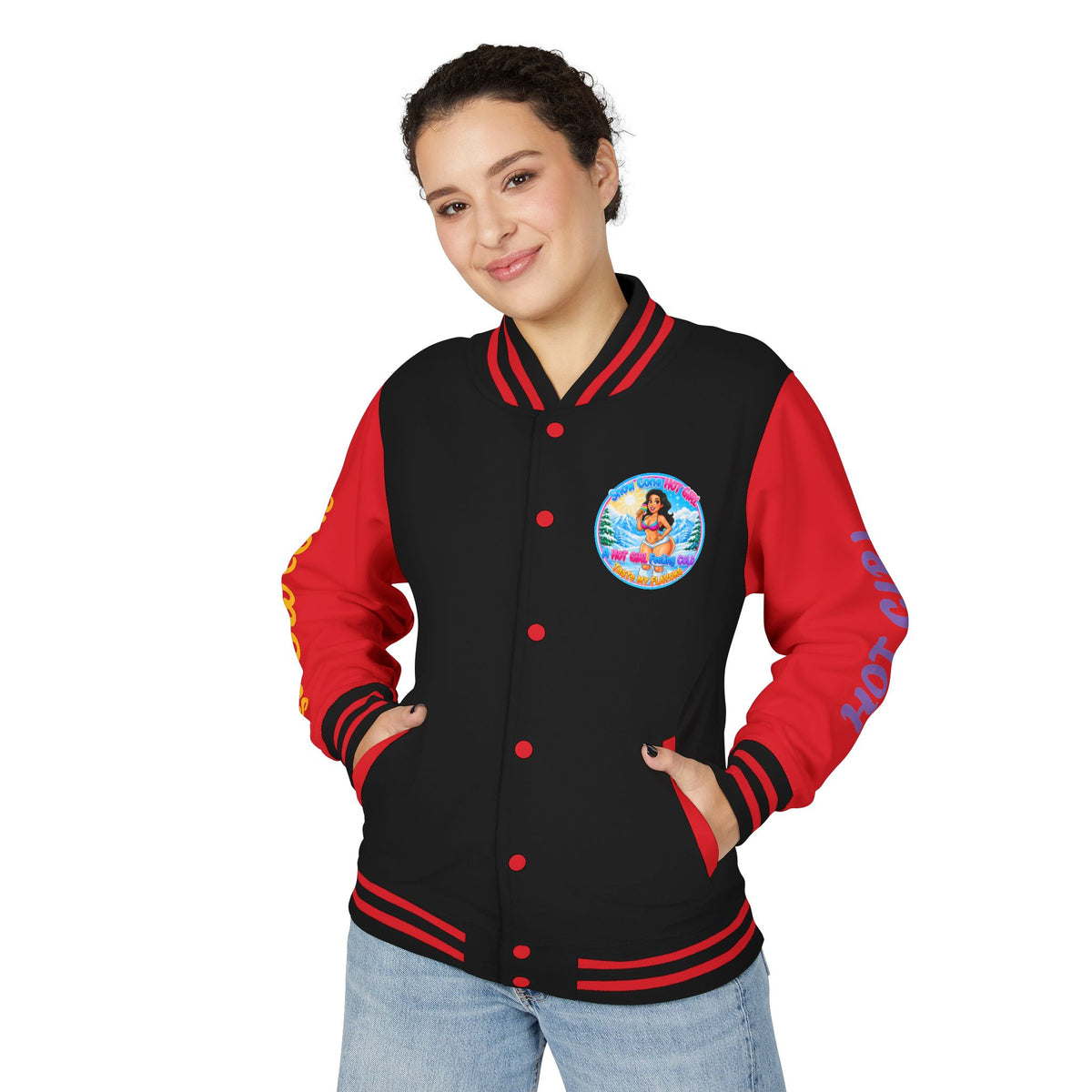 Letterman Jacket — 'SnowCone, Hot Girl' Retro Beach Graphic