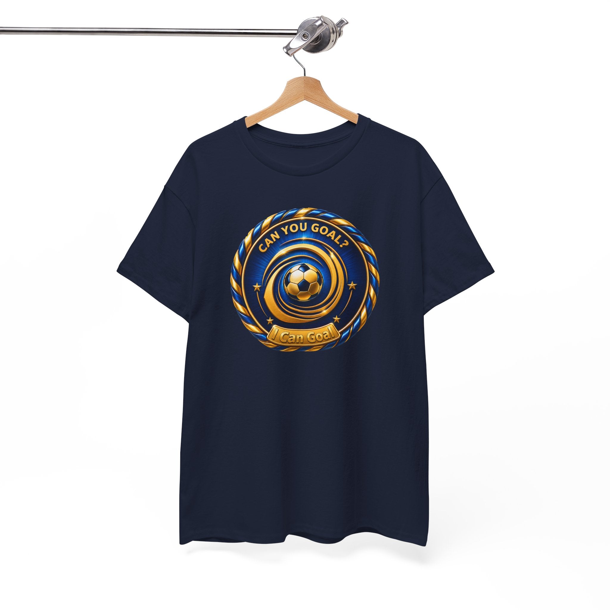 Soccer Badge Tee — "Can You Goal?" Graphic Soccer Shirt