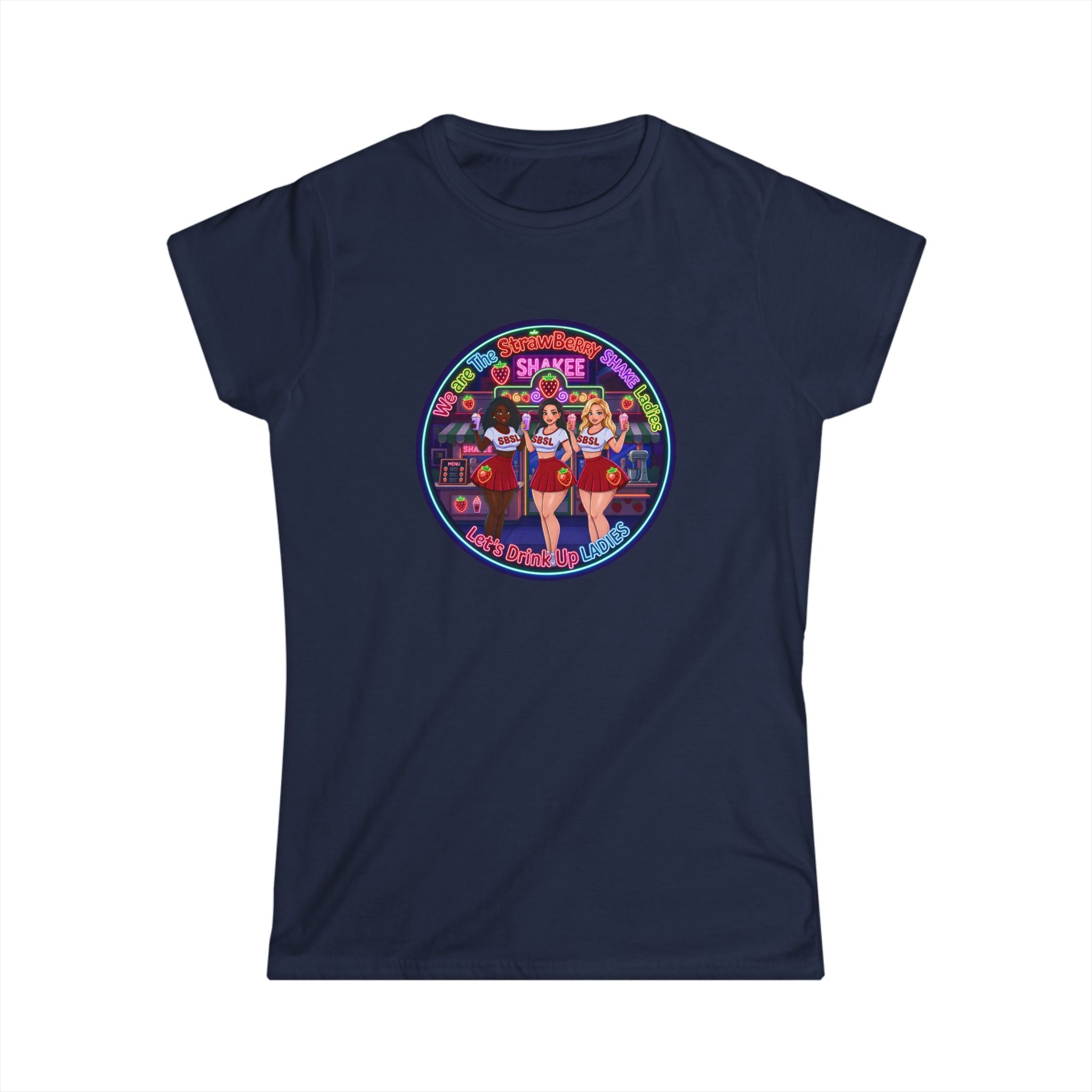 Women's Tee — Retro Pinup 'We Are The Strawberry Shake Ladies"' Band Graphic Tee