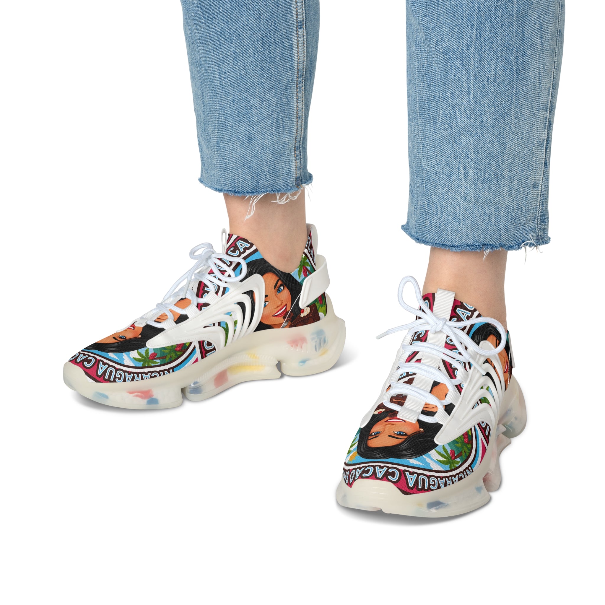 Women’s Mesh Sneakers — Retro "Nicaragua Cacao Shortcake" Graphic Athletic Shoes