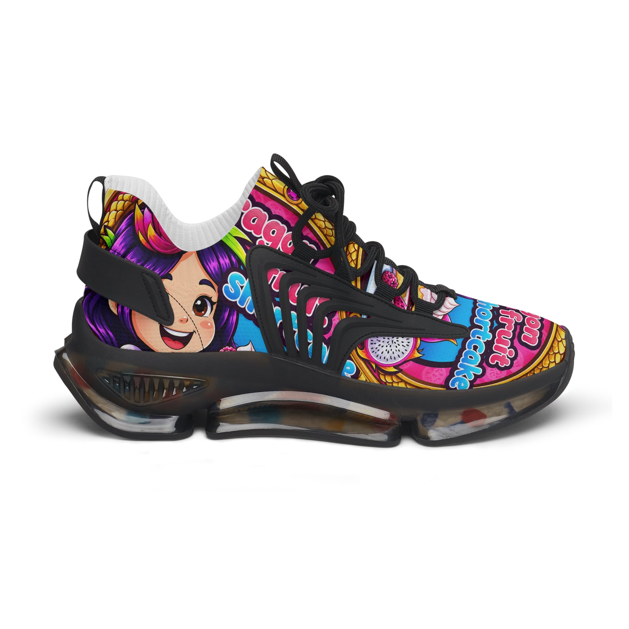 "Dragon Fruit Shortcake" Graphic Women's Mesh Sneakers — Colorful Cartoon Athletic Shoes